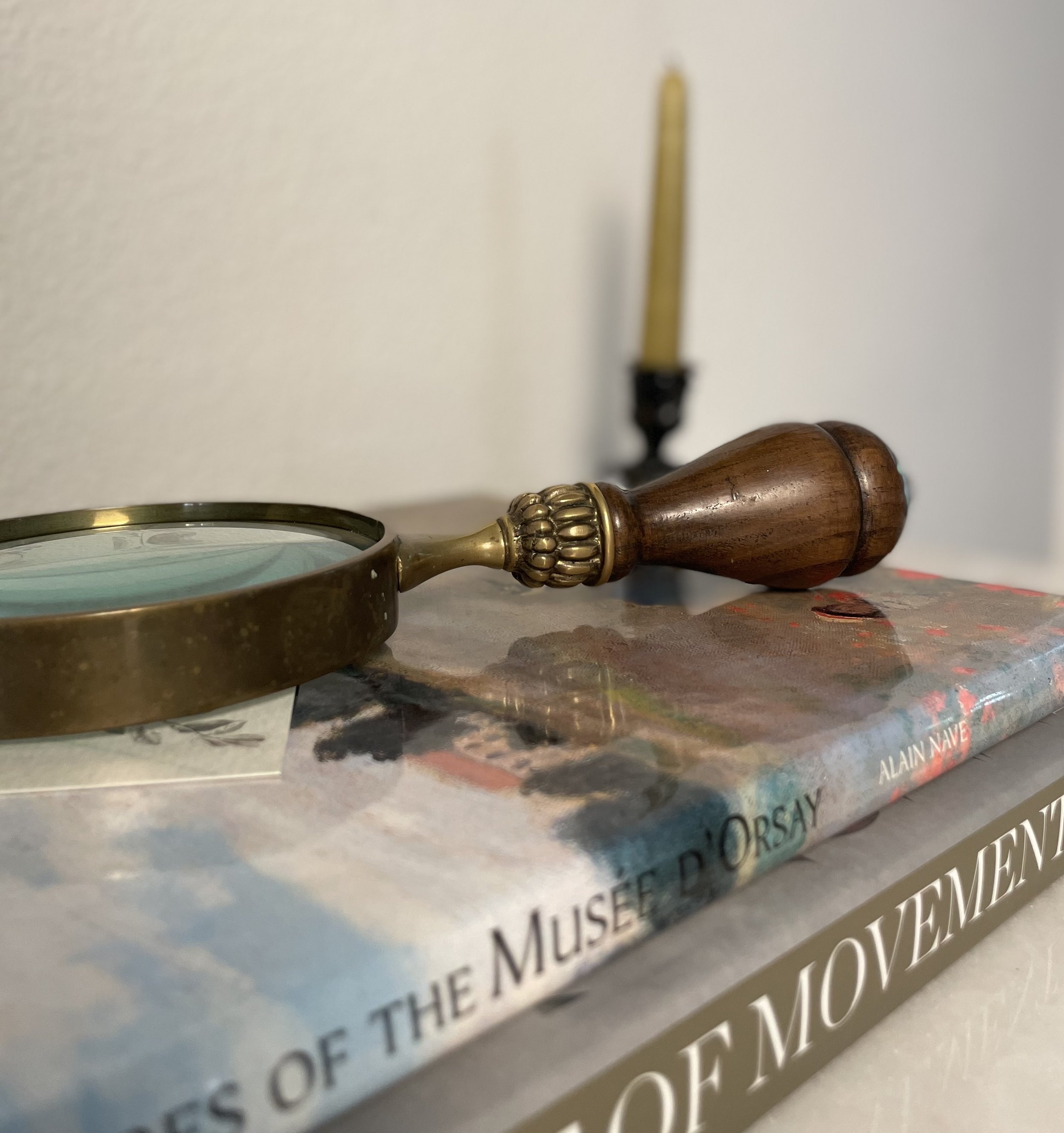 Vintage Brass & Wood Magnifying Glass