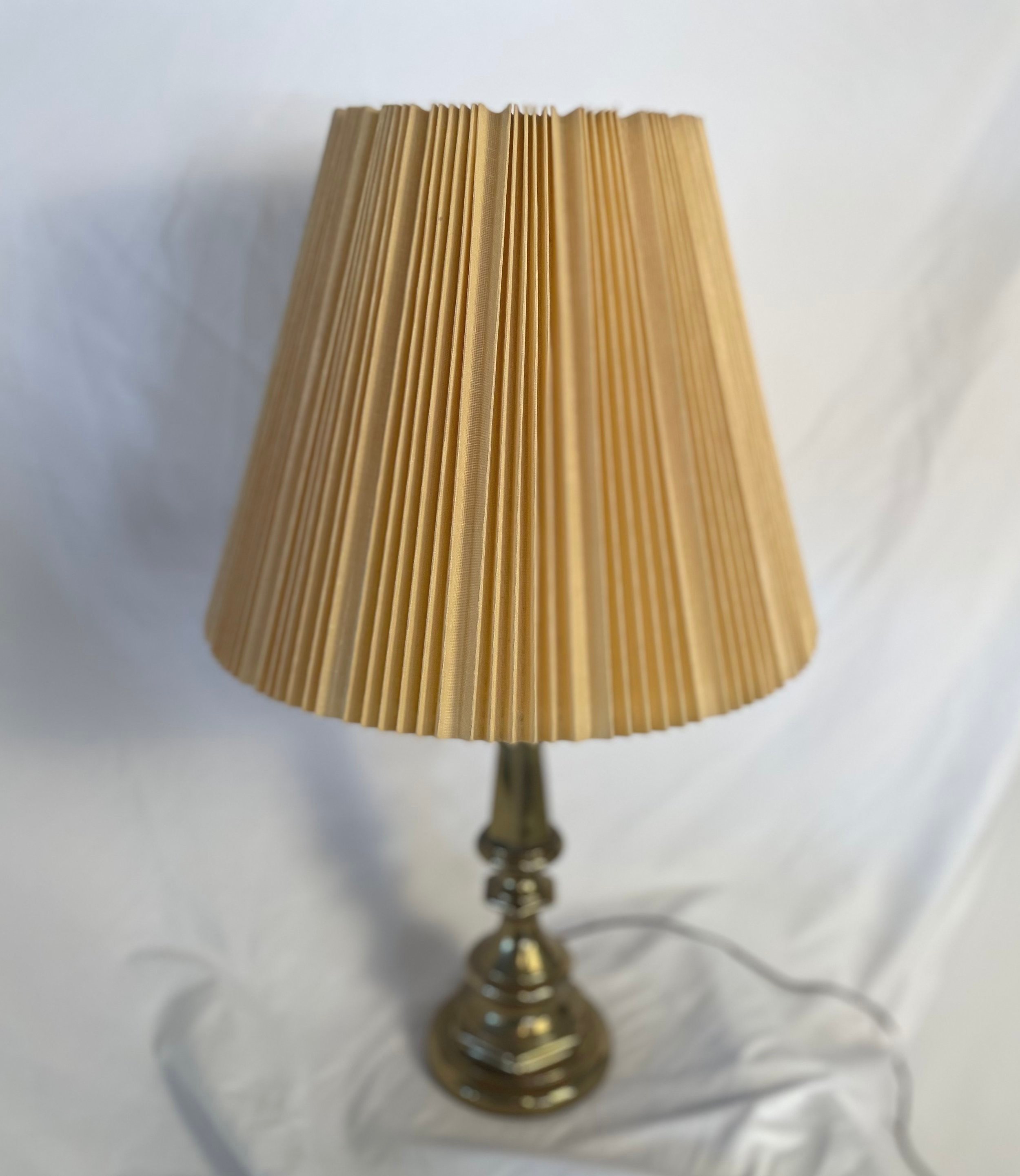 Vintage Brass Lamp with Pleated Shade