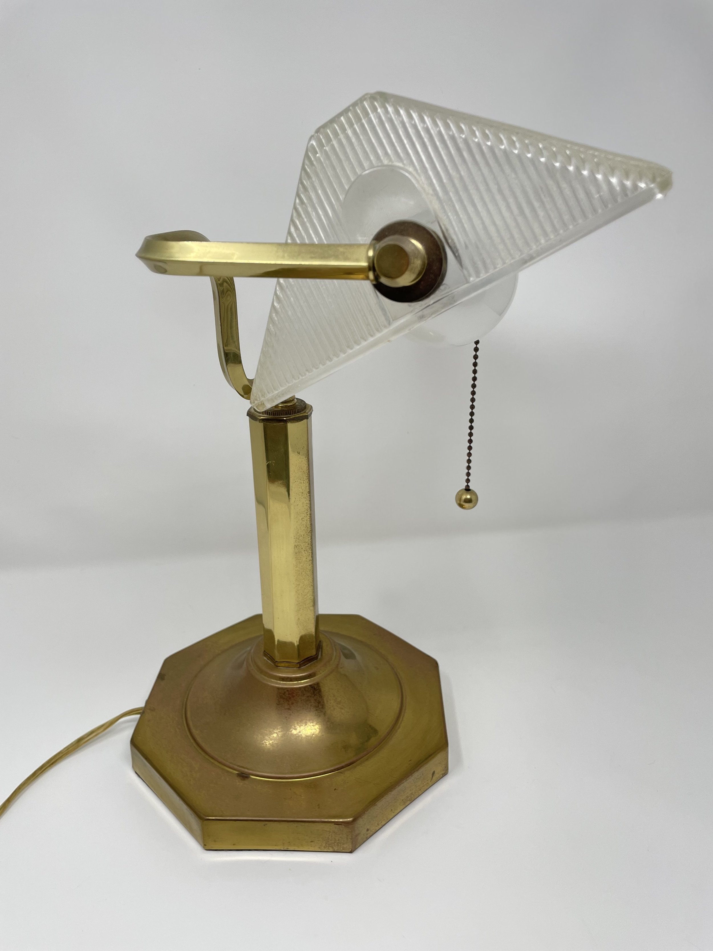Vintage Brass Desk Lamp with Glass Shade