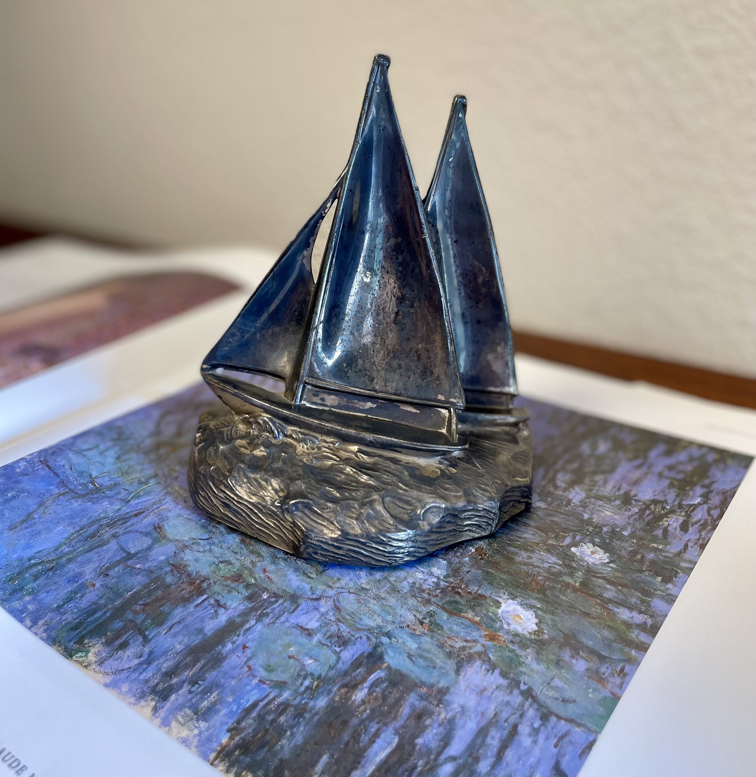 Vintage Metal Sailboat Figurine