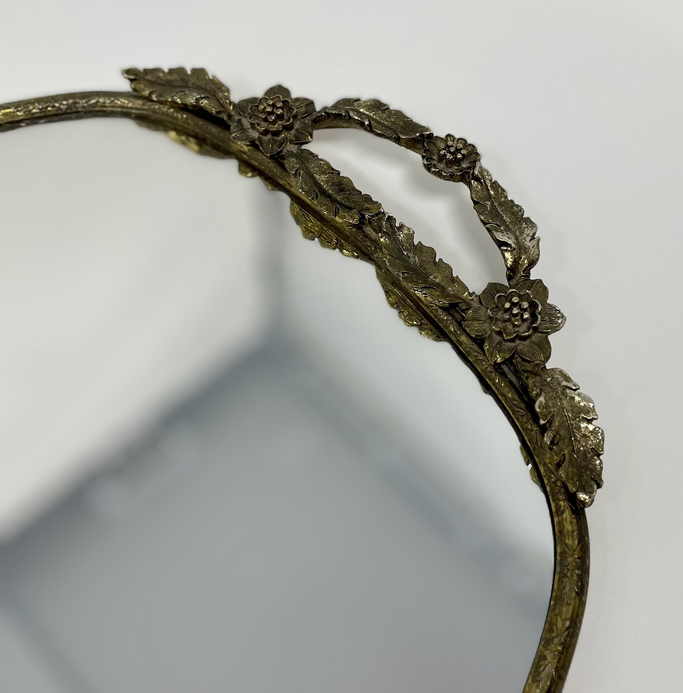 Antique Brass Floral Mirror Tray