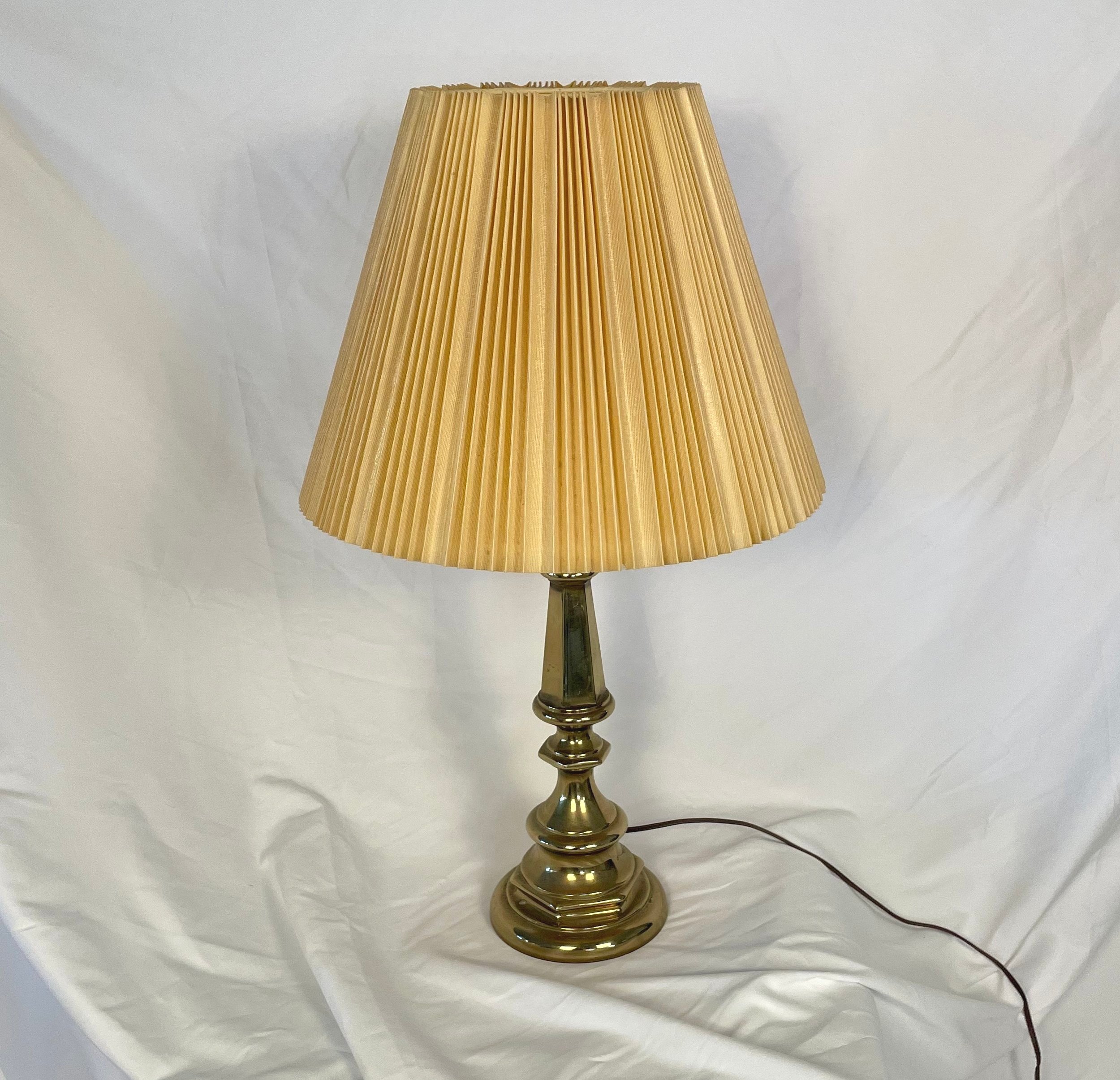 Vintage Brass Lamp with Pleated Shade