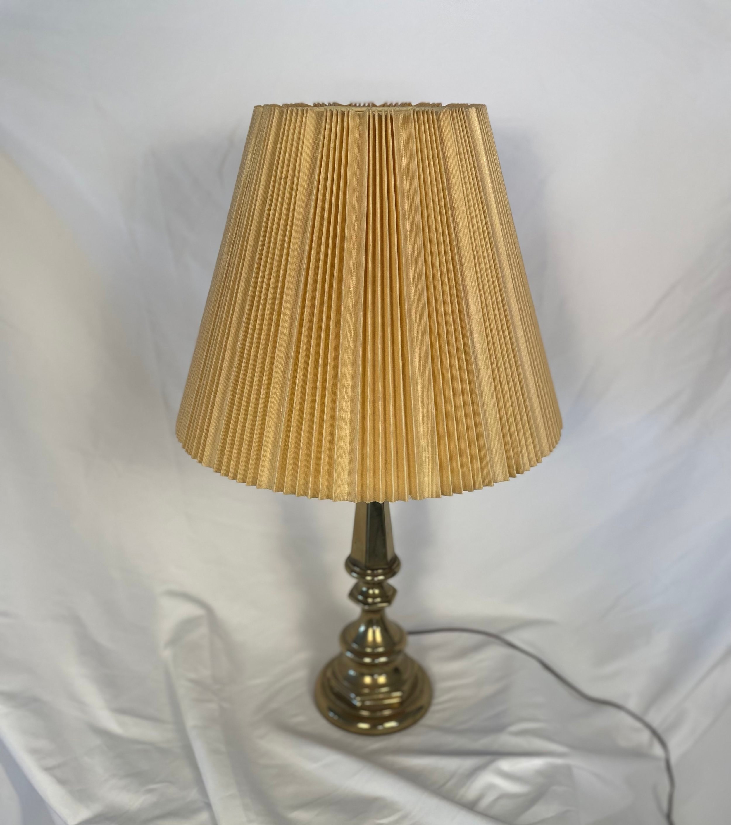 Vintage Brass Lamp with Pleated Shade
