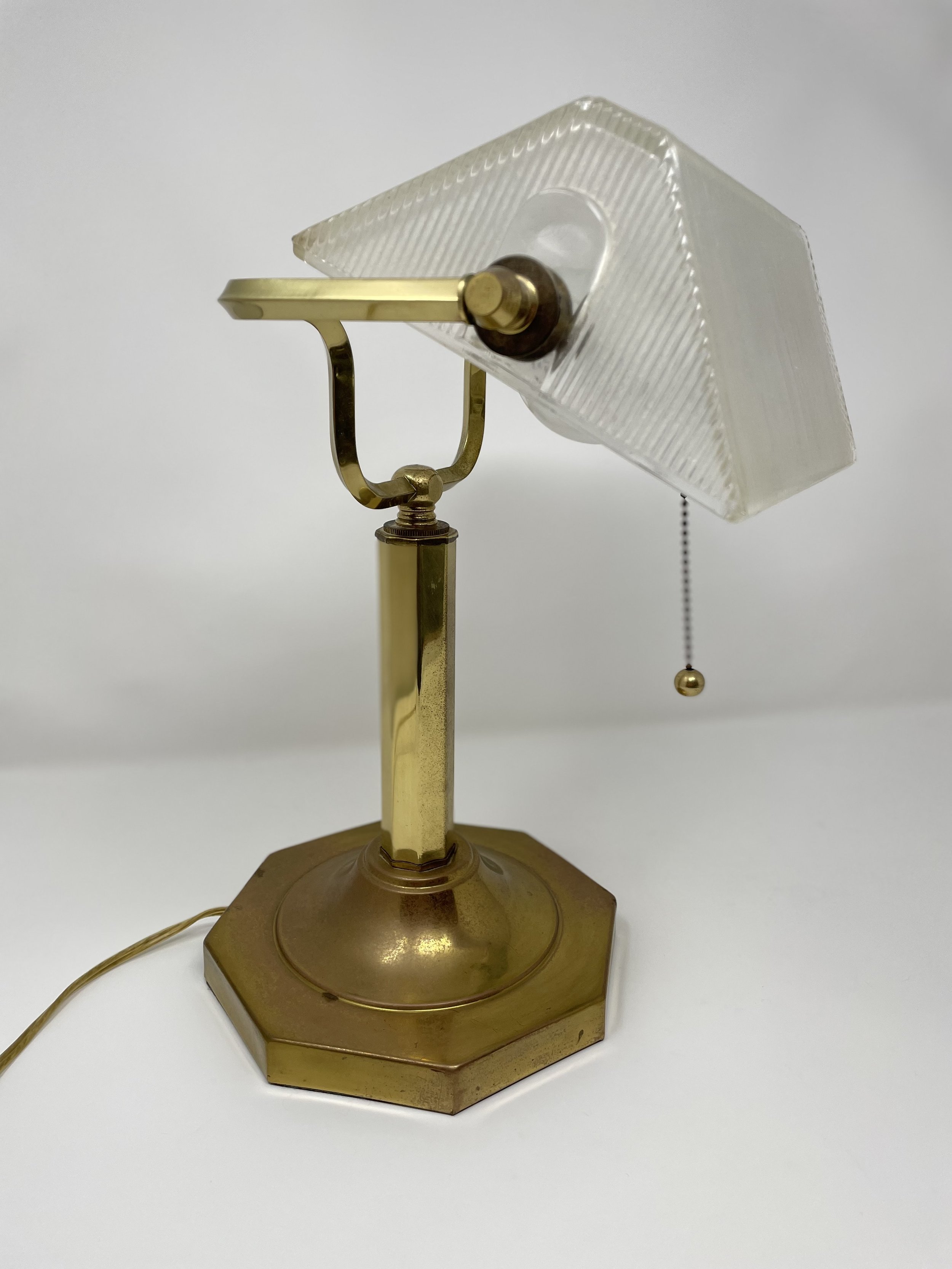 Vintage Brass Desk Lamp with Glass Shade