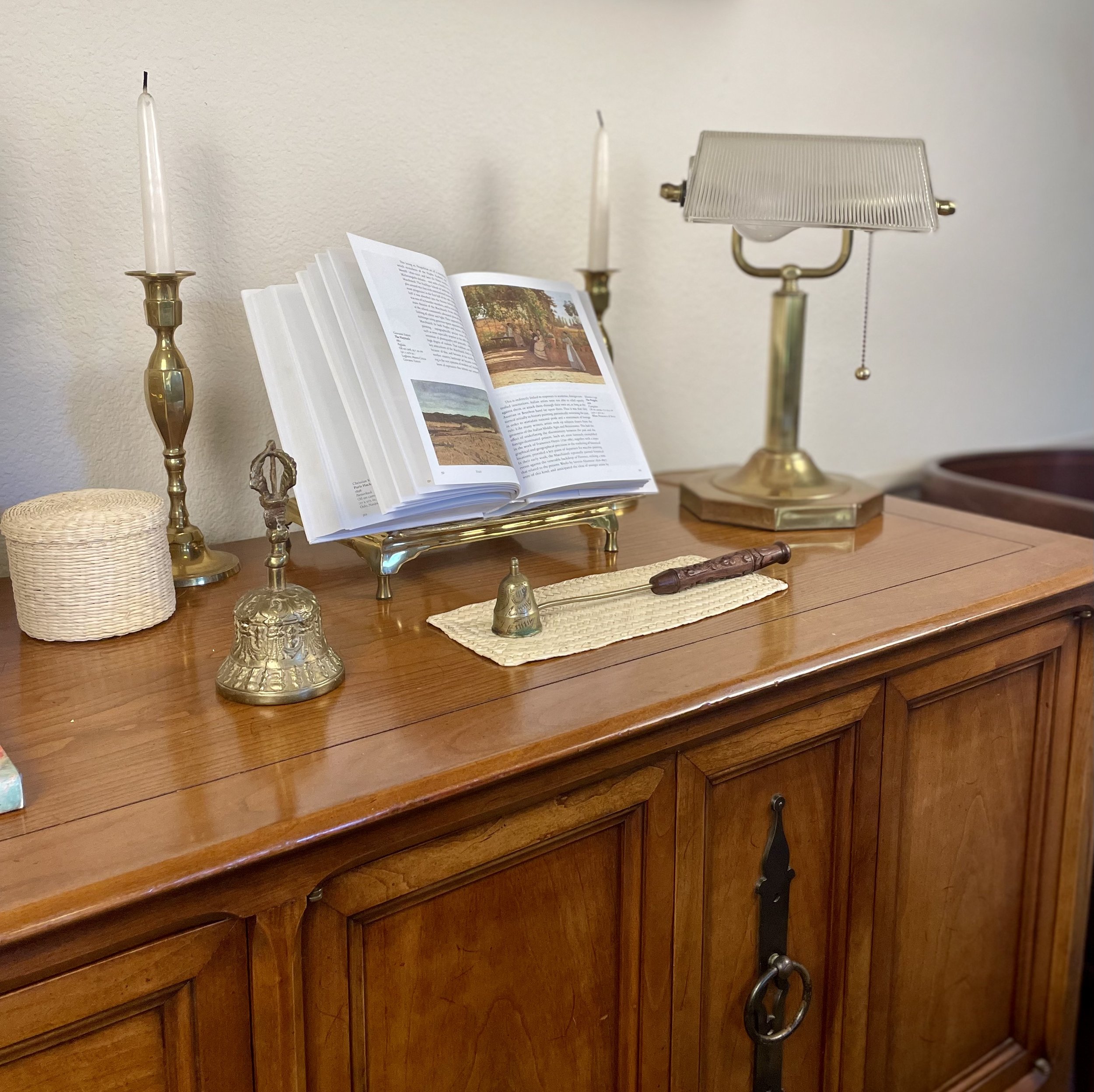 Vintage Brass Desk Lamp with Glass Shade
