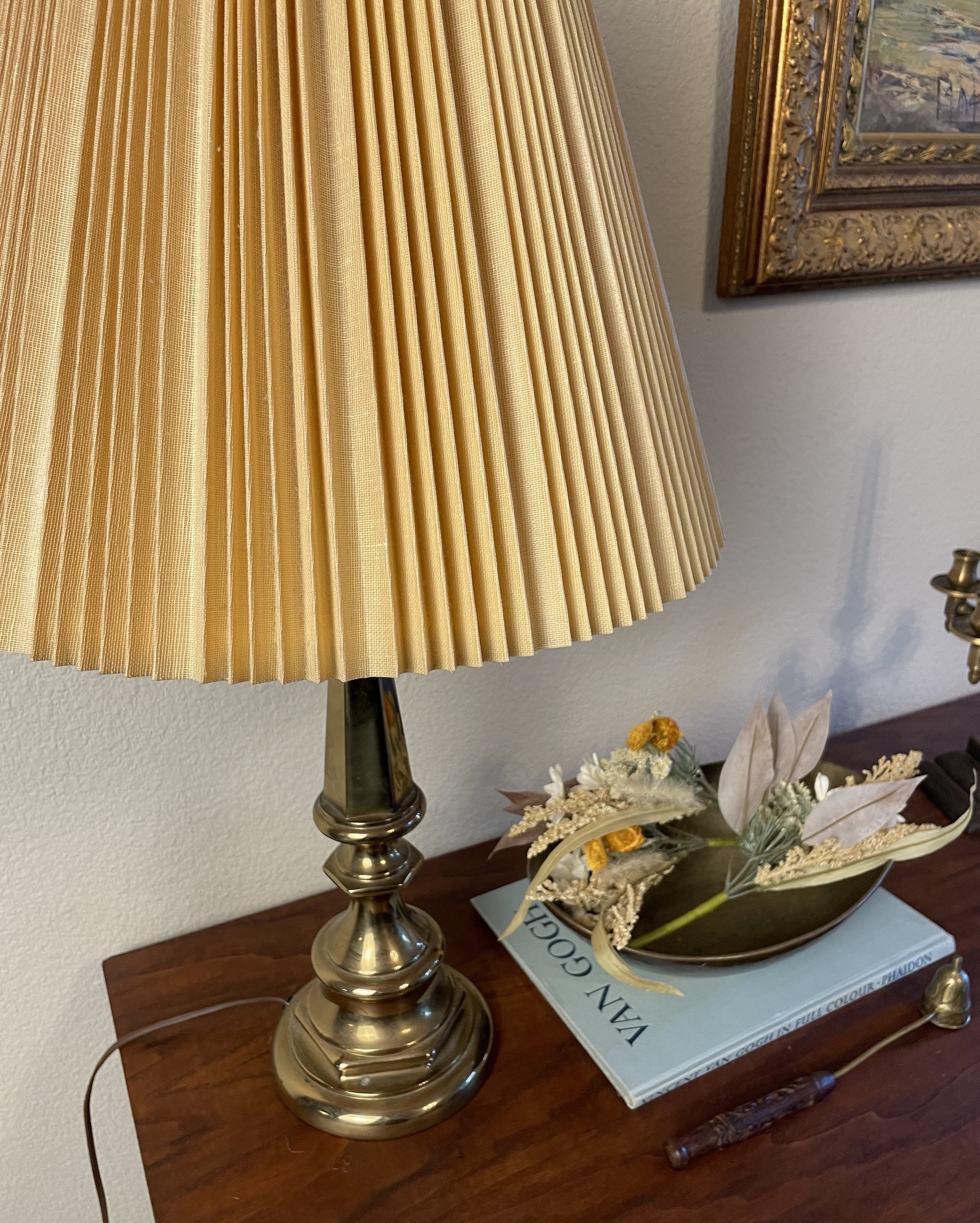 Vintage Brass Lamp with Pleated Shade