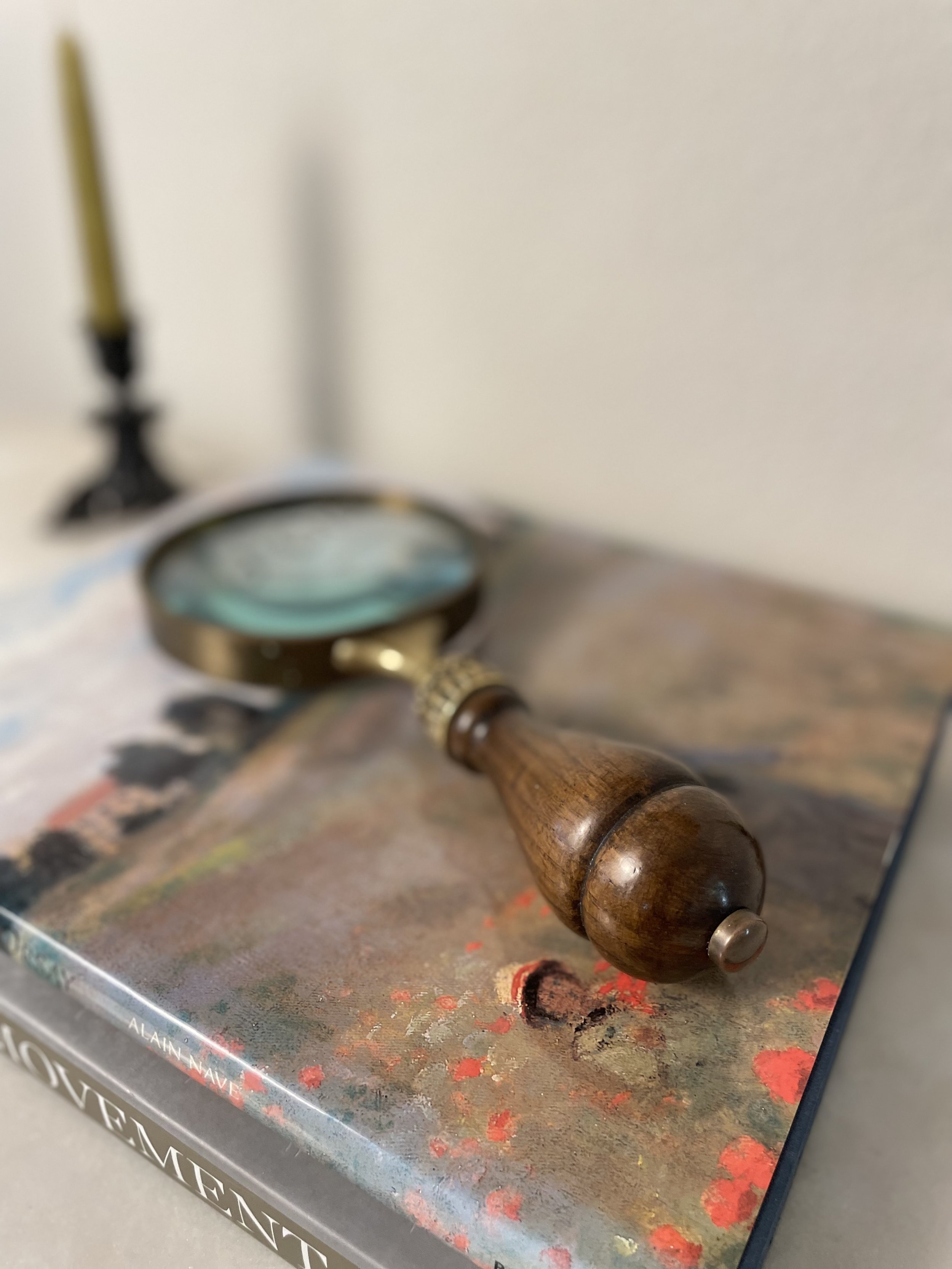 Vintage Brass & Wood Magnifying Glass