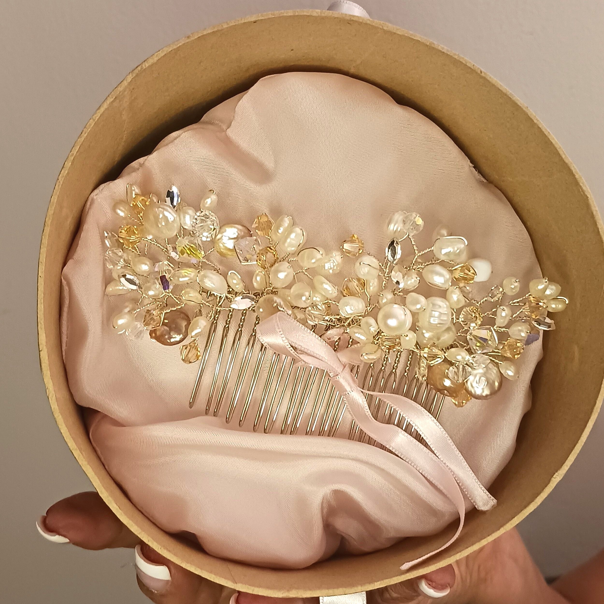Ivory and Champagne coloured baroque pearls and swarovski crystal bridal haircomb