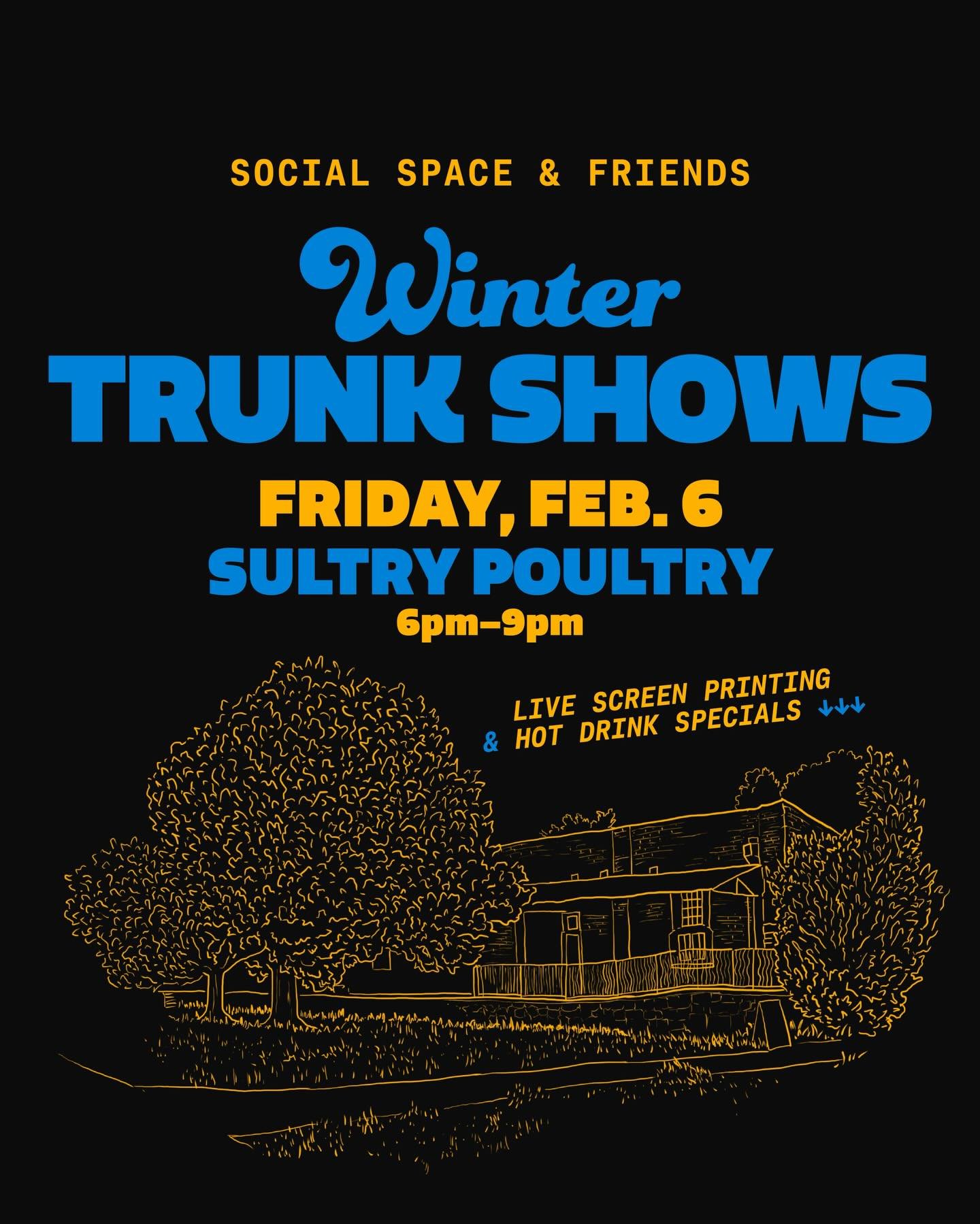 This Friday Night! 6-9pm
Live Screenprinting &amp; Hot Cider at our first Trunk show with @prfenstein and @sultry.poultry