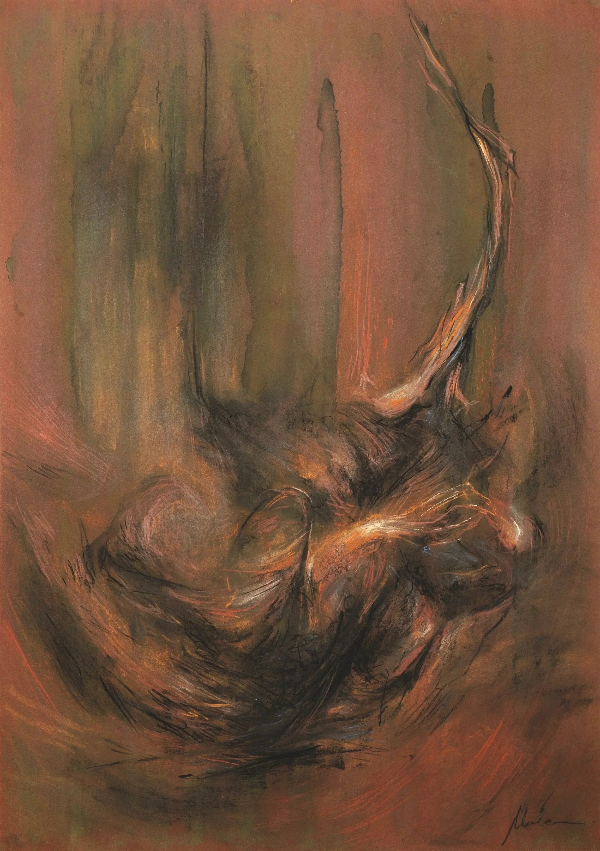 Untitled (2023) 

Part 2 of the series "From Concrete to Abstract" 
Tempera, charcoal and chalk pastels on toned paper, 67 x 48 cm