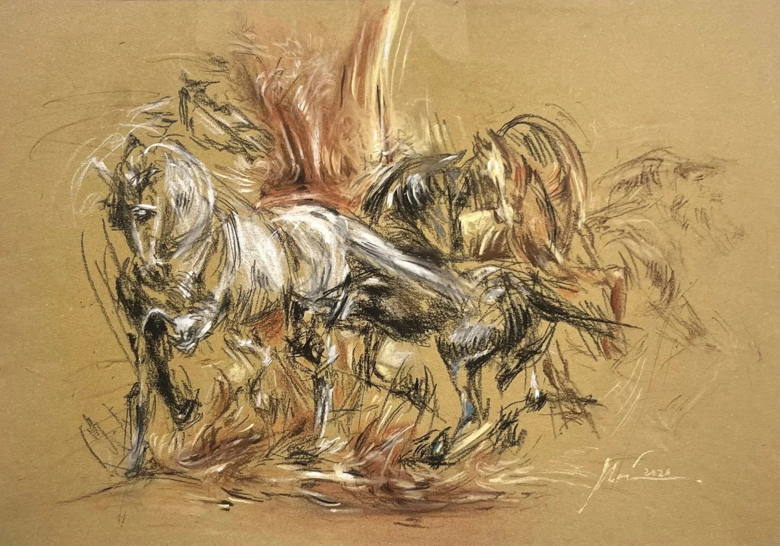 "Year of the Horse" (2026)

Charcoal and soft pastels on toned paper, 21 x 30 cm 