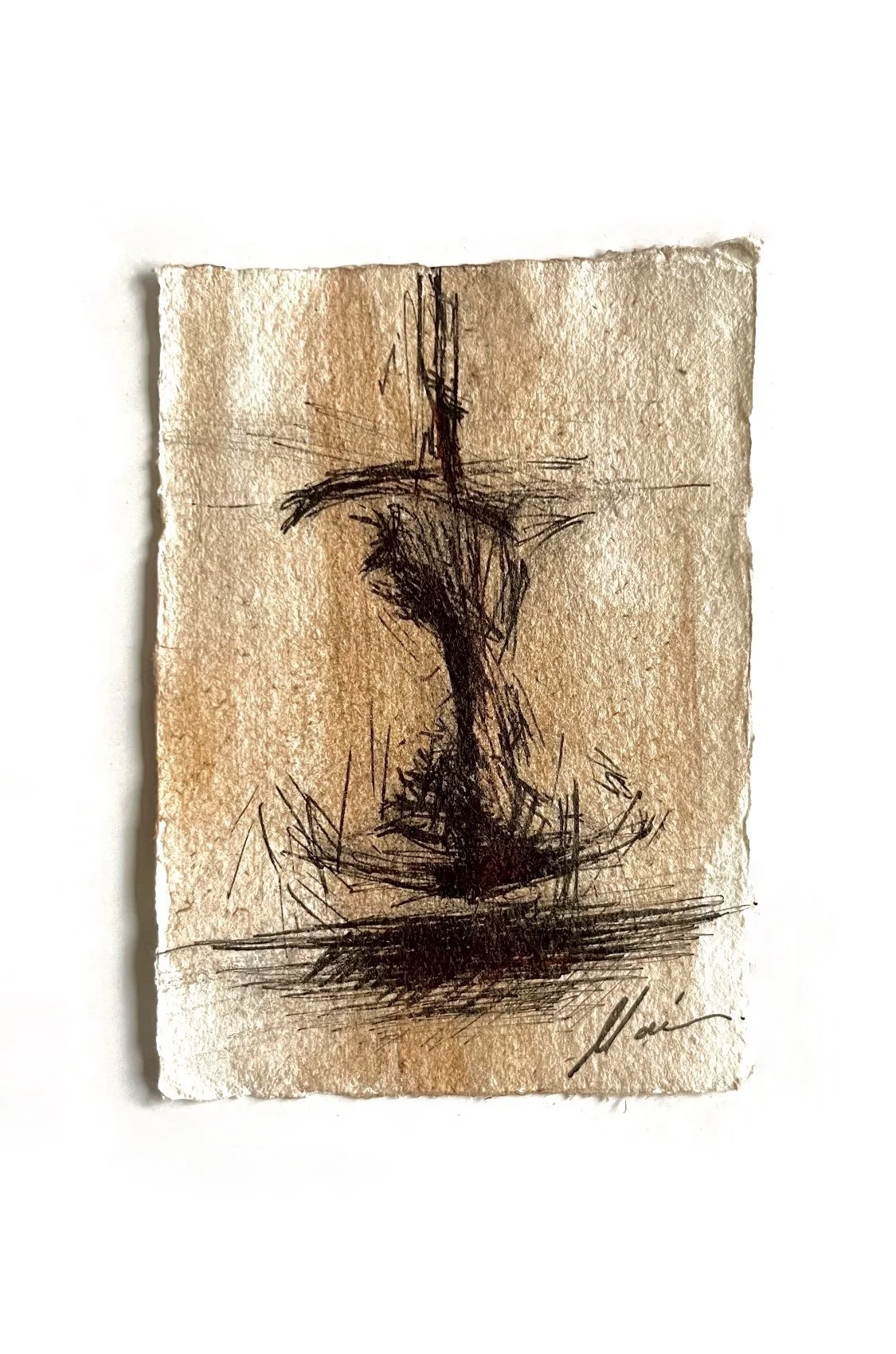 "Cotor" (2026)

Watercolor, charcoal and felt tip marker on recycled cotton rag, 15 x 10 cm