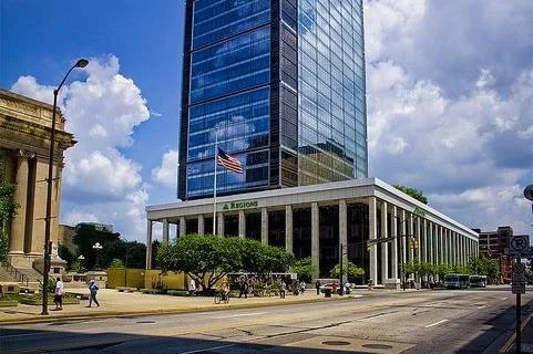 outside view of regions tower in downtown indianapolis. KIS Florals is located inside and offers a convenient pickup location for all brides in the Indy metro area and its surrounding suburbs such as Carmel, Fishers, Greenwood, Westfield, Zionsville.