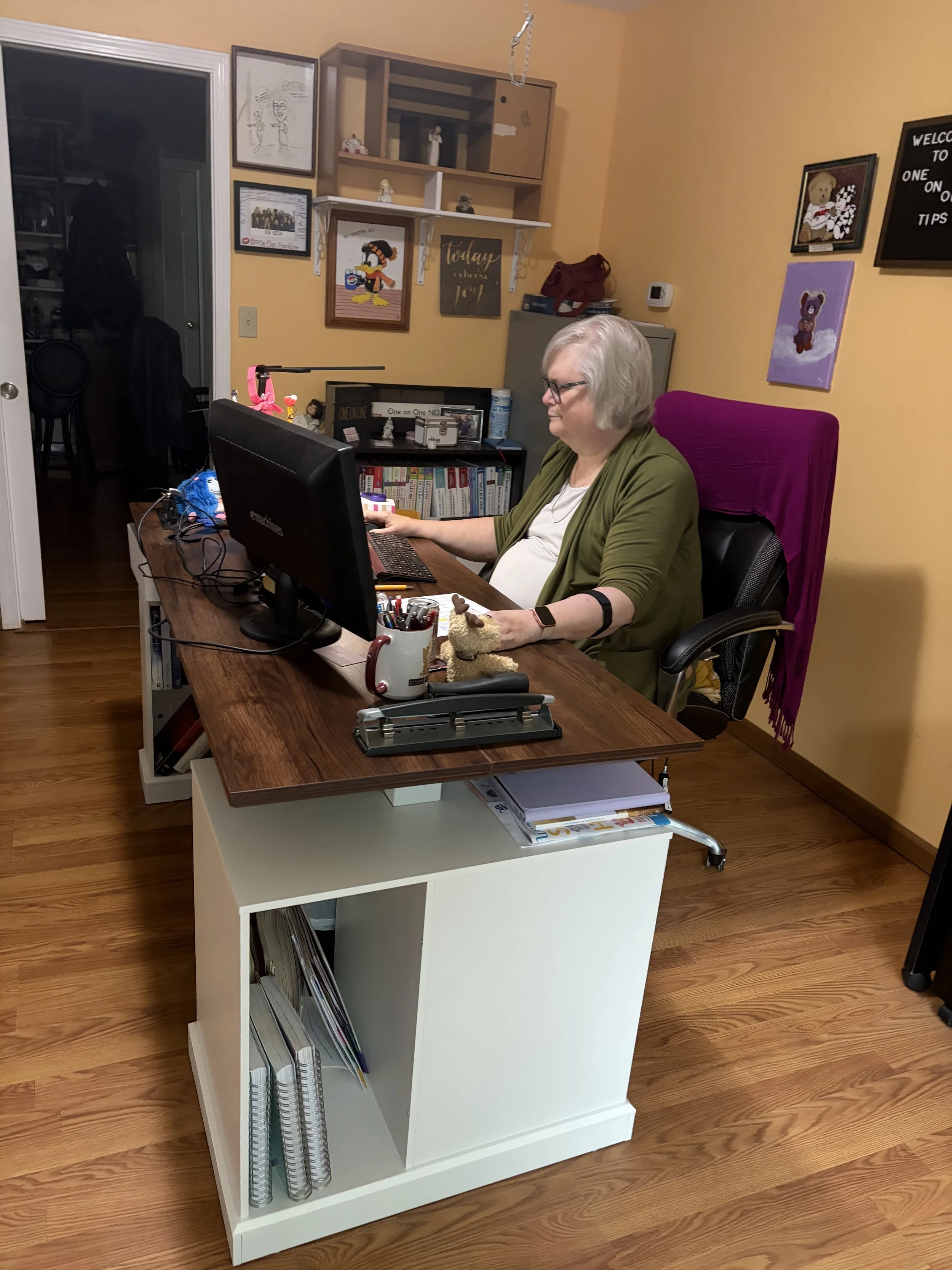 Rhoda at her desk blogging for Saturday's blog