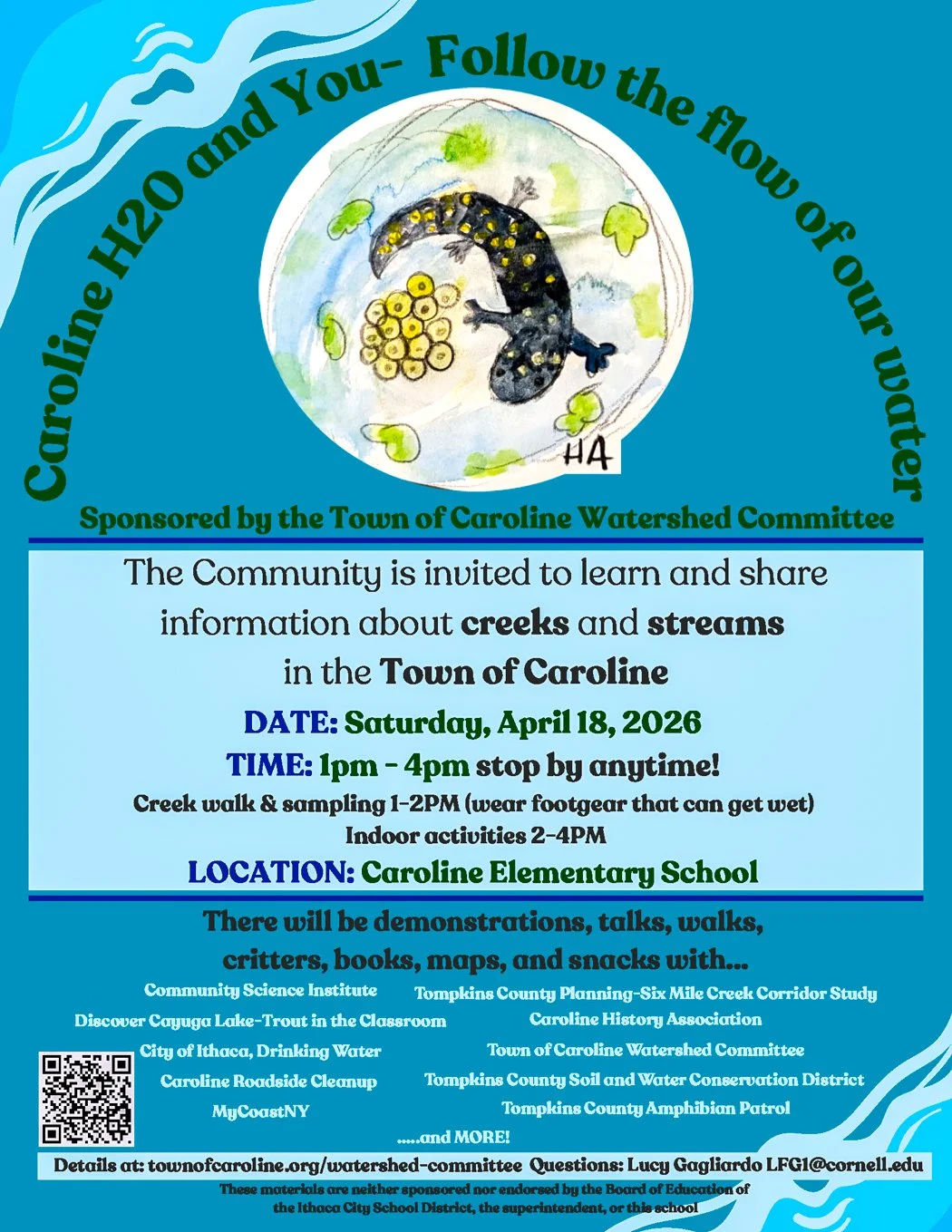 Caroline H2O and you – Follow the flow of our water - Saturday, April 18, 1:00 – 4:00 pm