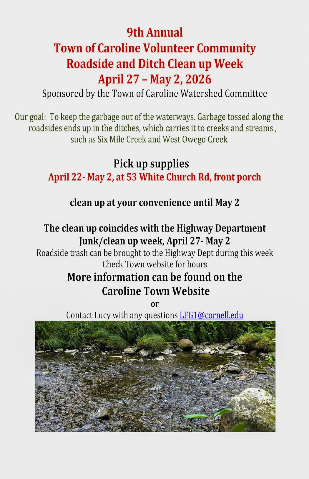 Town of Caroline Roadside and Ditch clean up&nbsp;Spring 2026