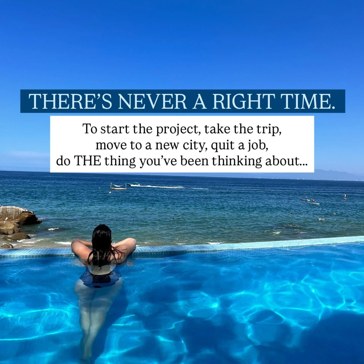 There&rsquo;s never a right time. To start the project, go on the trip, get on a dating app, move to a new city, quit a job, do THE thing you&rsquo;ve been thinking about.

I remember the year I decided to go on my first yoga retreat to Mexico with m