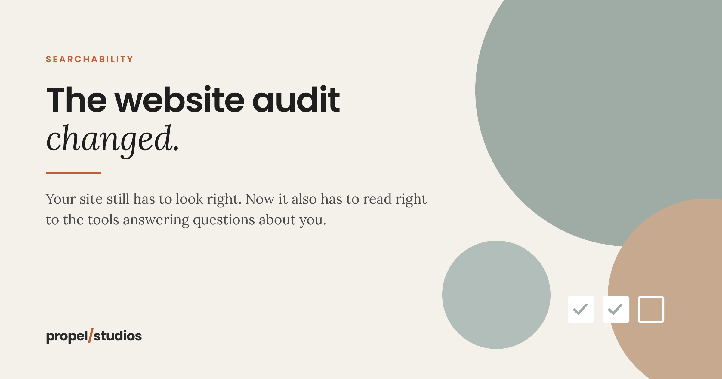 Propel Studios graphic reading "The website audit changed."