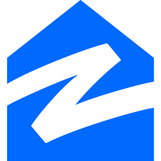 Blue house-shaped Zillow logo with a black 'Z' stripe
