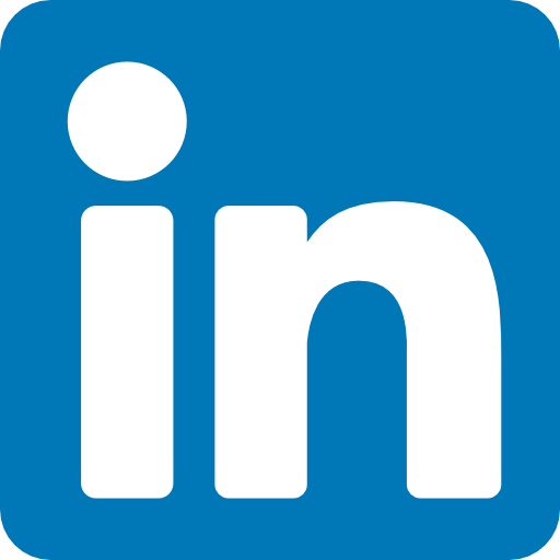 LinkedIn logo with blue background and white "in" text.