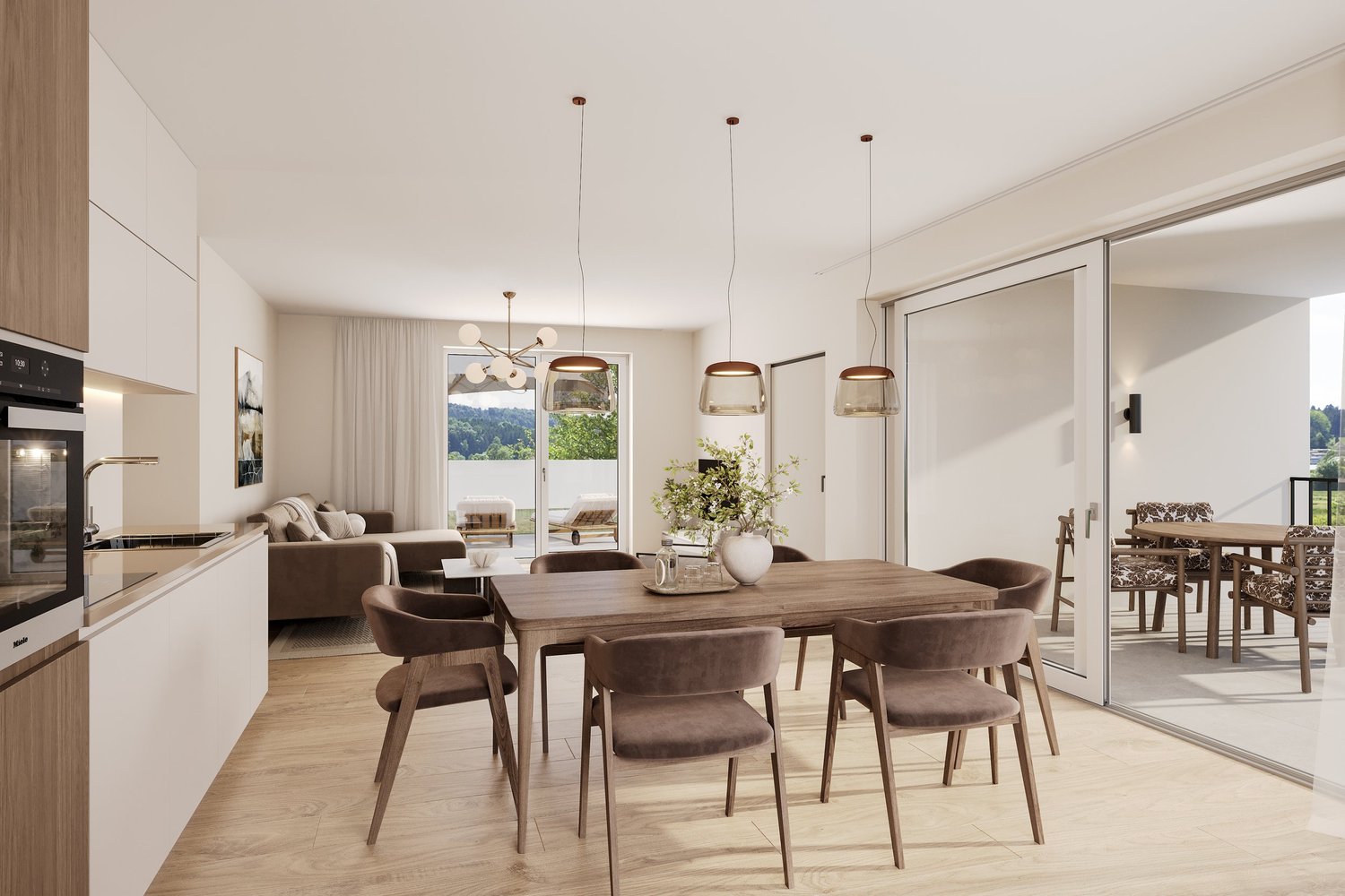 Wohn- und Essbereich der 4.5-Zimmer-Wohnung B05, Talberg-Park Schaffhausen