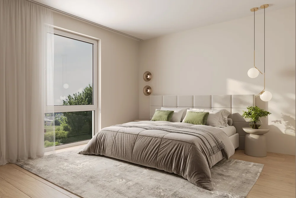 Schlafzimmer mit Fenster und Weitblick, Wohnung B09 Talberg-Park Schaffhausen