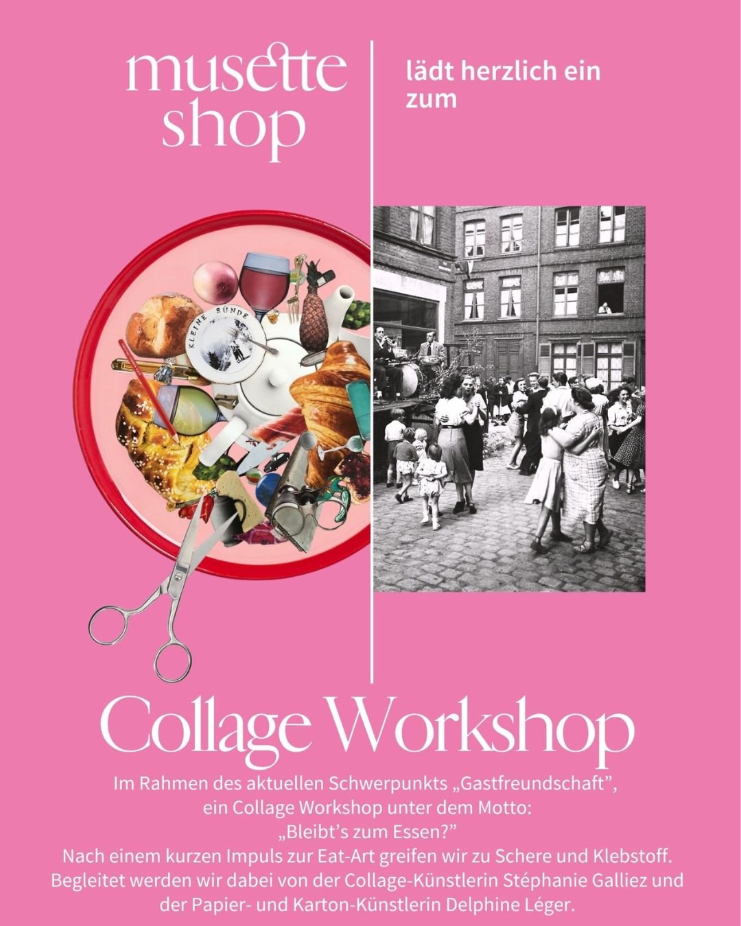 Wer ist beim Collage Workshop Eat-Art dabei? 
Donnerstag, 20. November 2025, 19:00 -21:30
Im Rahmen des aktuellen Schwerpunkts &bdquo;Gastfreundschaft&rdquo;, ein Collage Workshop unter dem Motto: &bdquo;Bleibt&rsquo;s zum Essen?&rdquo;
Nach einem ku