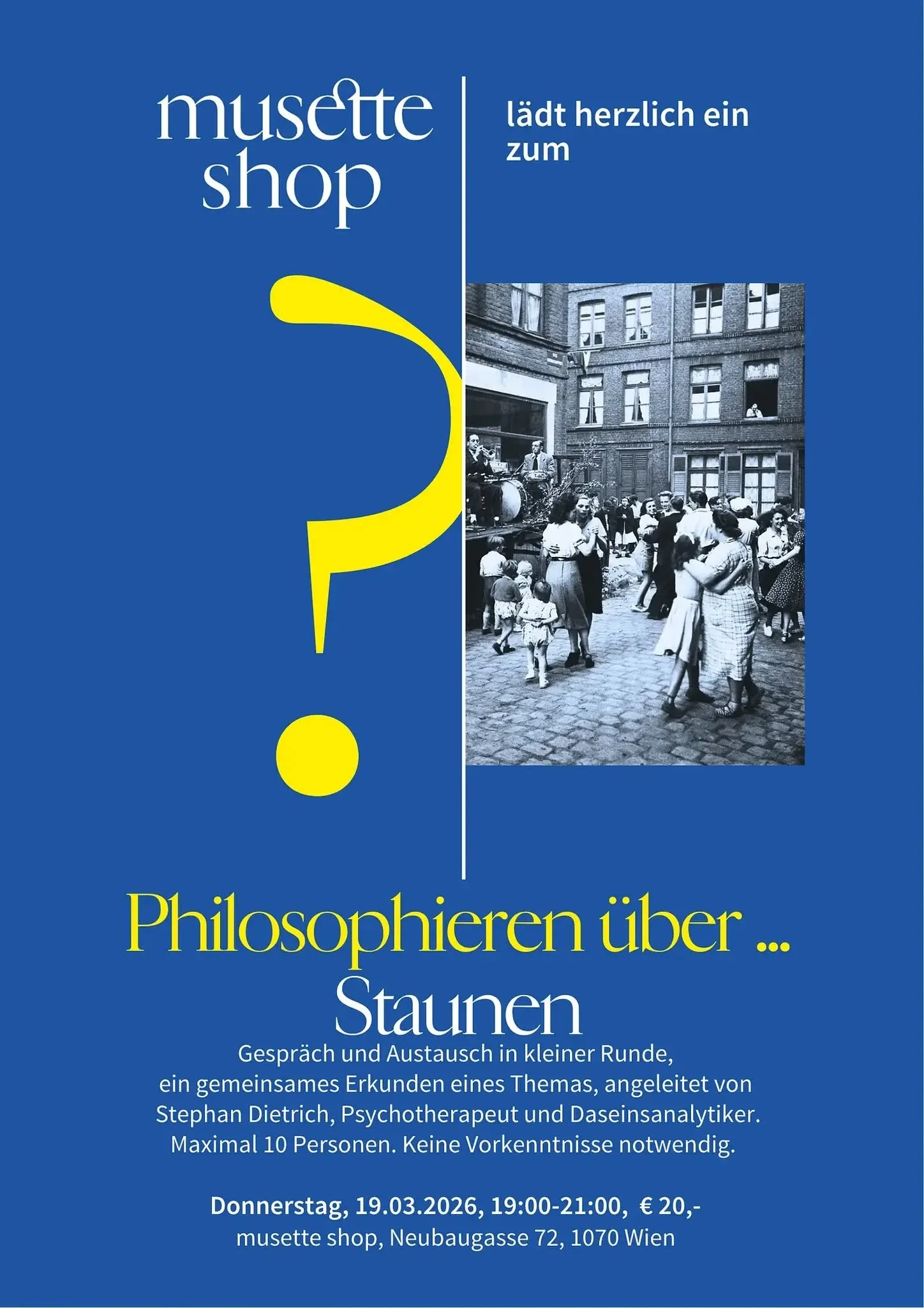 Juhu! Das neue Format: "Philosophieren &uuml;ber ..." wurde gestern erprobt! Es war intim, aufbauend, politisch, erstaunlich.  Wir machen es sicher wieder!
musette shop l&auml;dt alle drei Monate dazu ein, sich einem neuen Thema zu n&auml;h