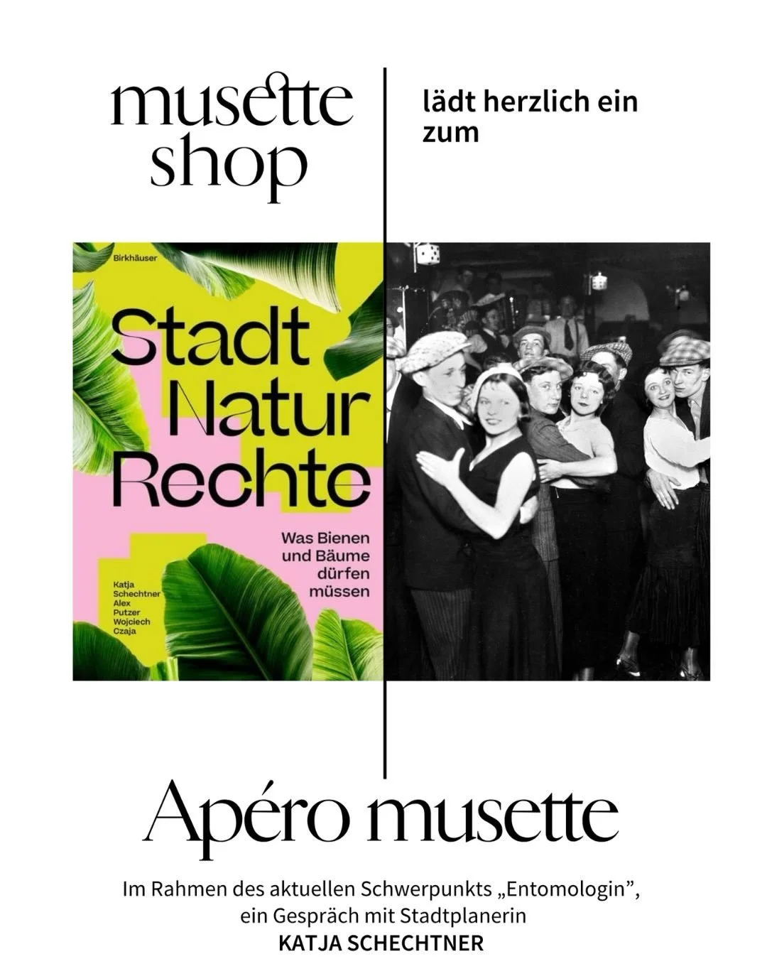 Was m&uuml;ssten Bienen in der Stadt d&uuml;rfen? Und B&auml;ume?
Ap&eacute;ro musette mit Katja Schechtner, Stadtplanerin, &uuml;ber die Rechte der Natur in der Stadt
Donnerstag, 11. Juni, 18:00
Im Rahmen des aktuellen Schwerpunkts &bdquo;Entomologi