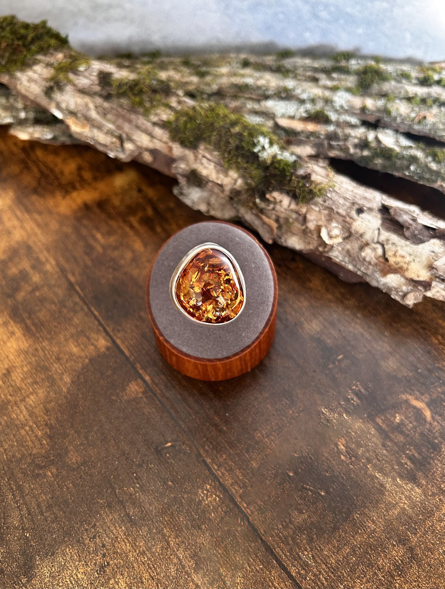 Cognac colored Baltic amber silver ring