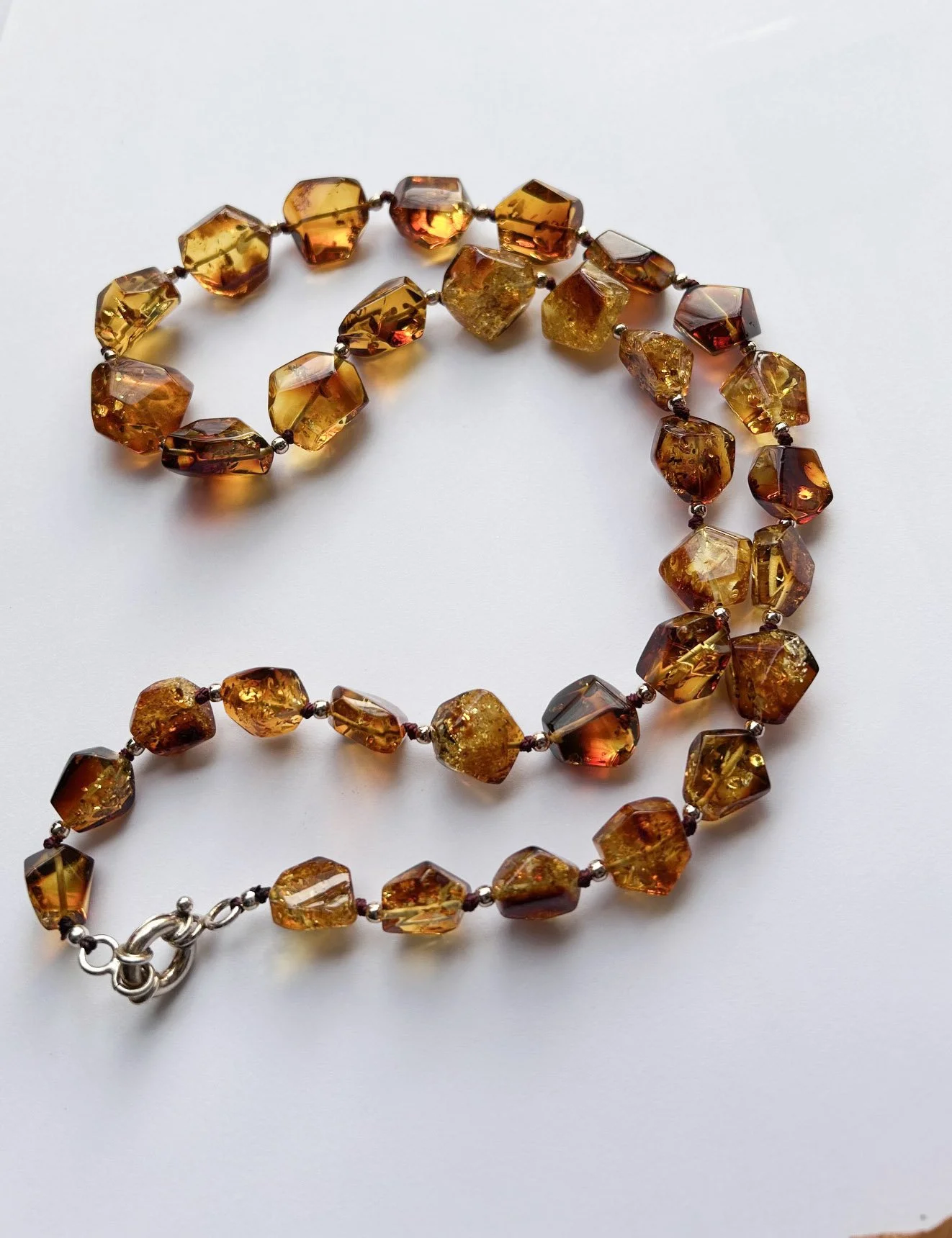 Shiny Lemon and Cognac Faceted Baltic Amber Necklace