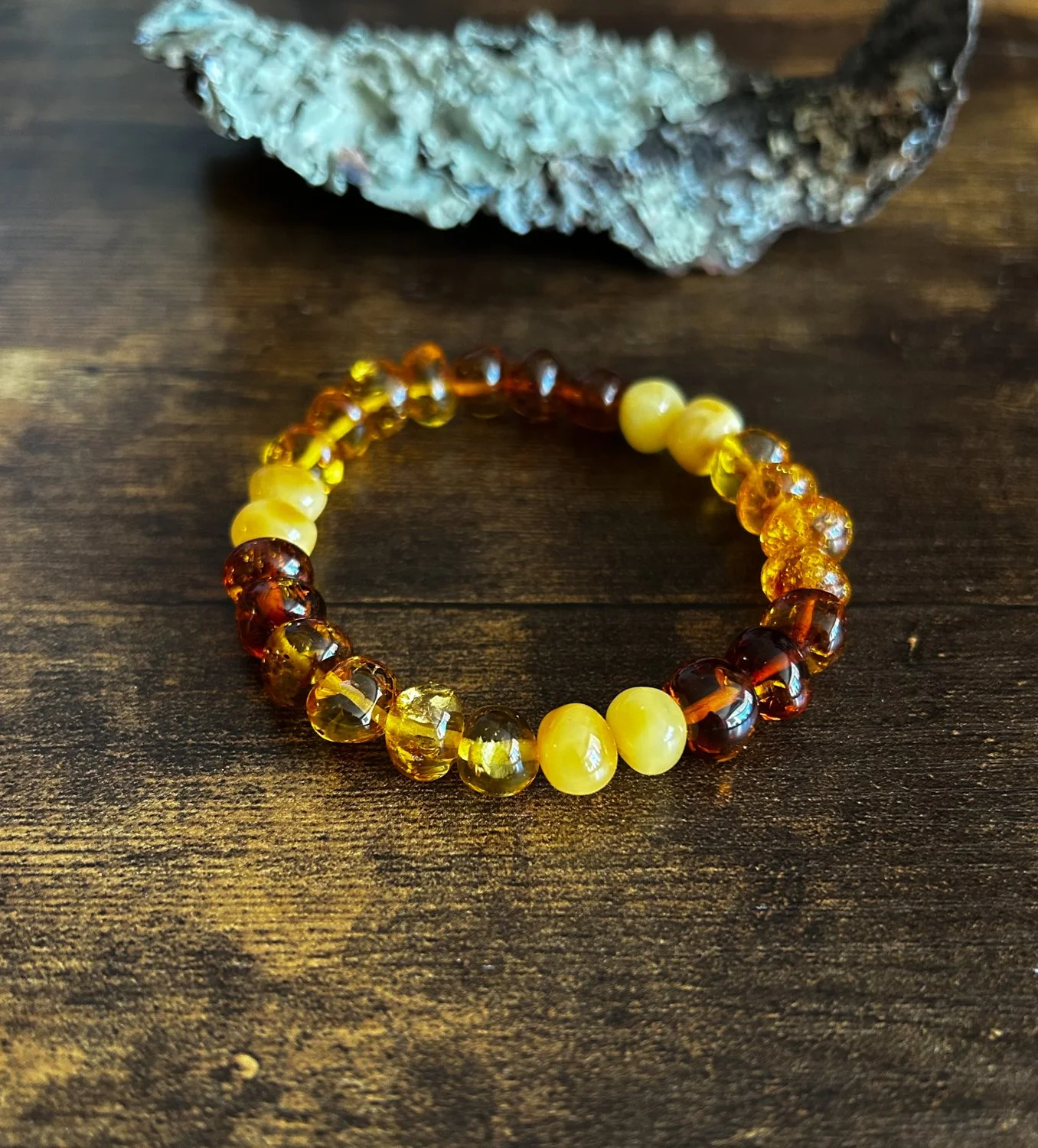 Everyday Baltic amber bracelet with multicolored baroque beads