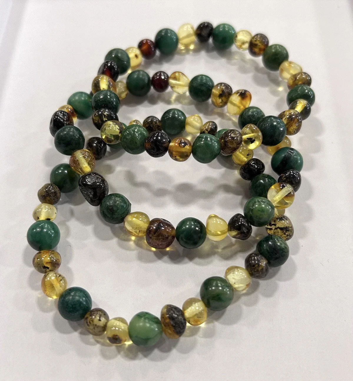 Baltic Amber and African Jade Bead Bracelet