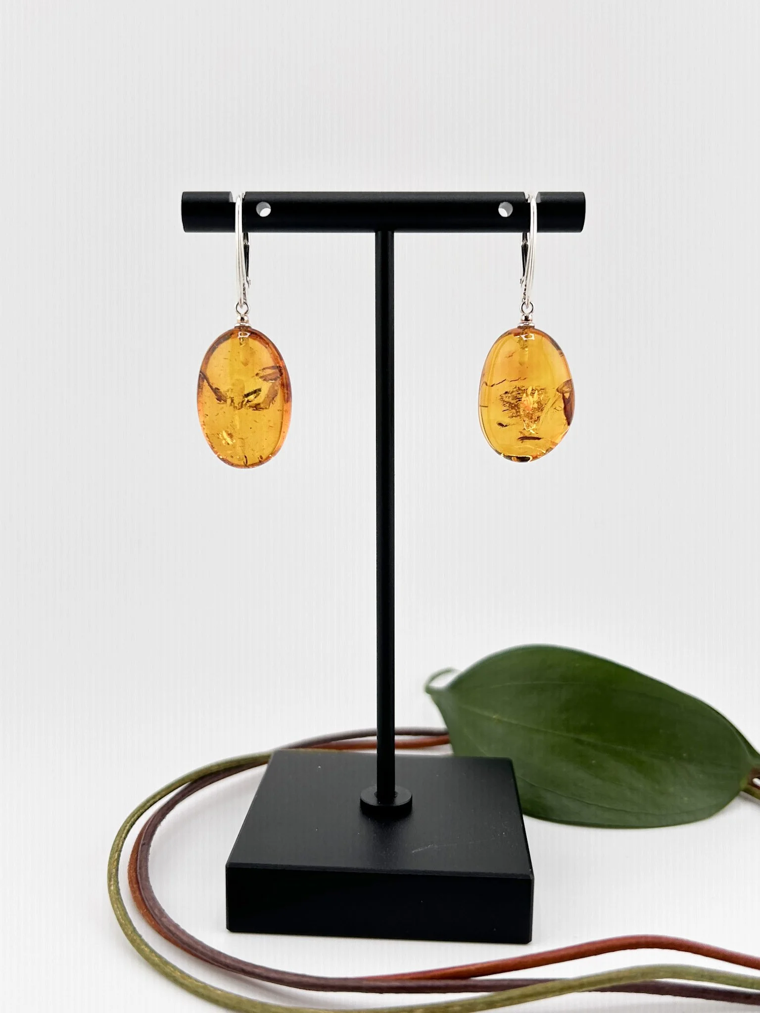 Baltic Amber Oval Drop Earrings – Honey Amber with Natural Inclusions & Silver Hooks
