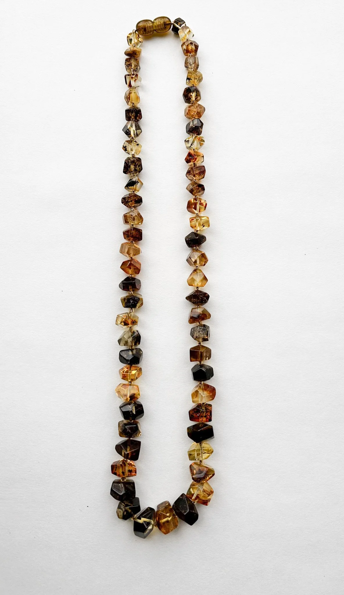 Faceted bead Baltic amber necklace in earthy green shade