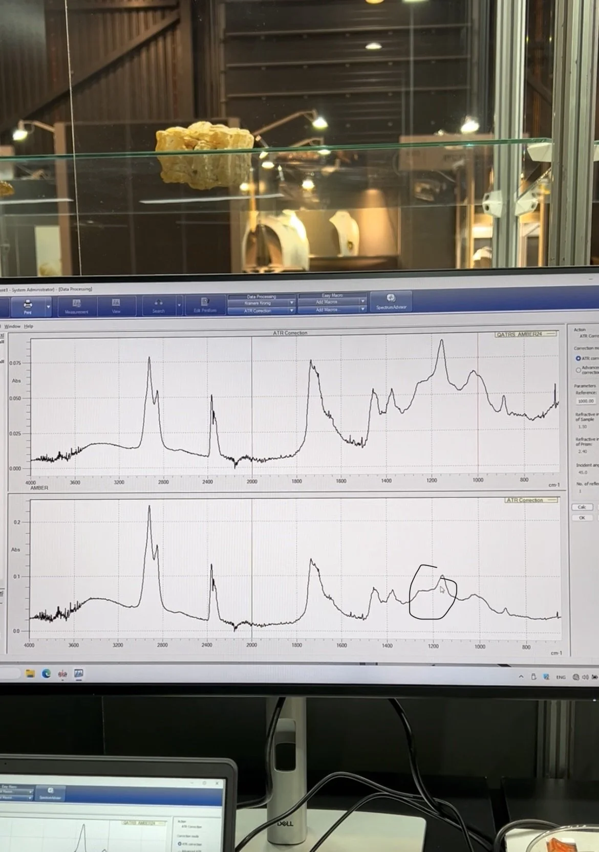 Results of the chemical composition of amber, with horizontal line of "Baltic Shoulder" marked by a circle