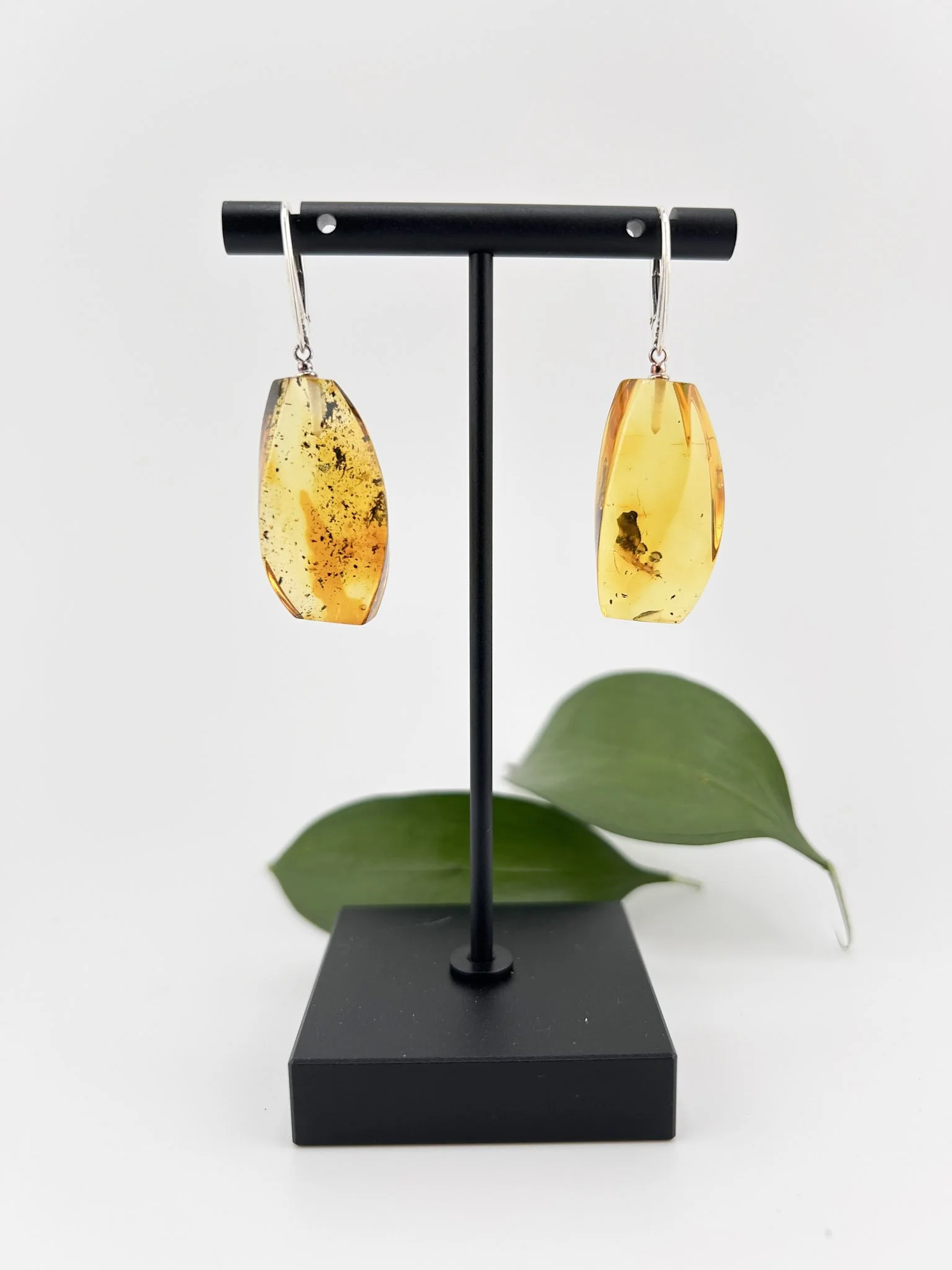 Baltic Amber Drop Earrings – Light Honey Amber with Natural Inclusions & Silver Hooks