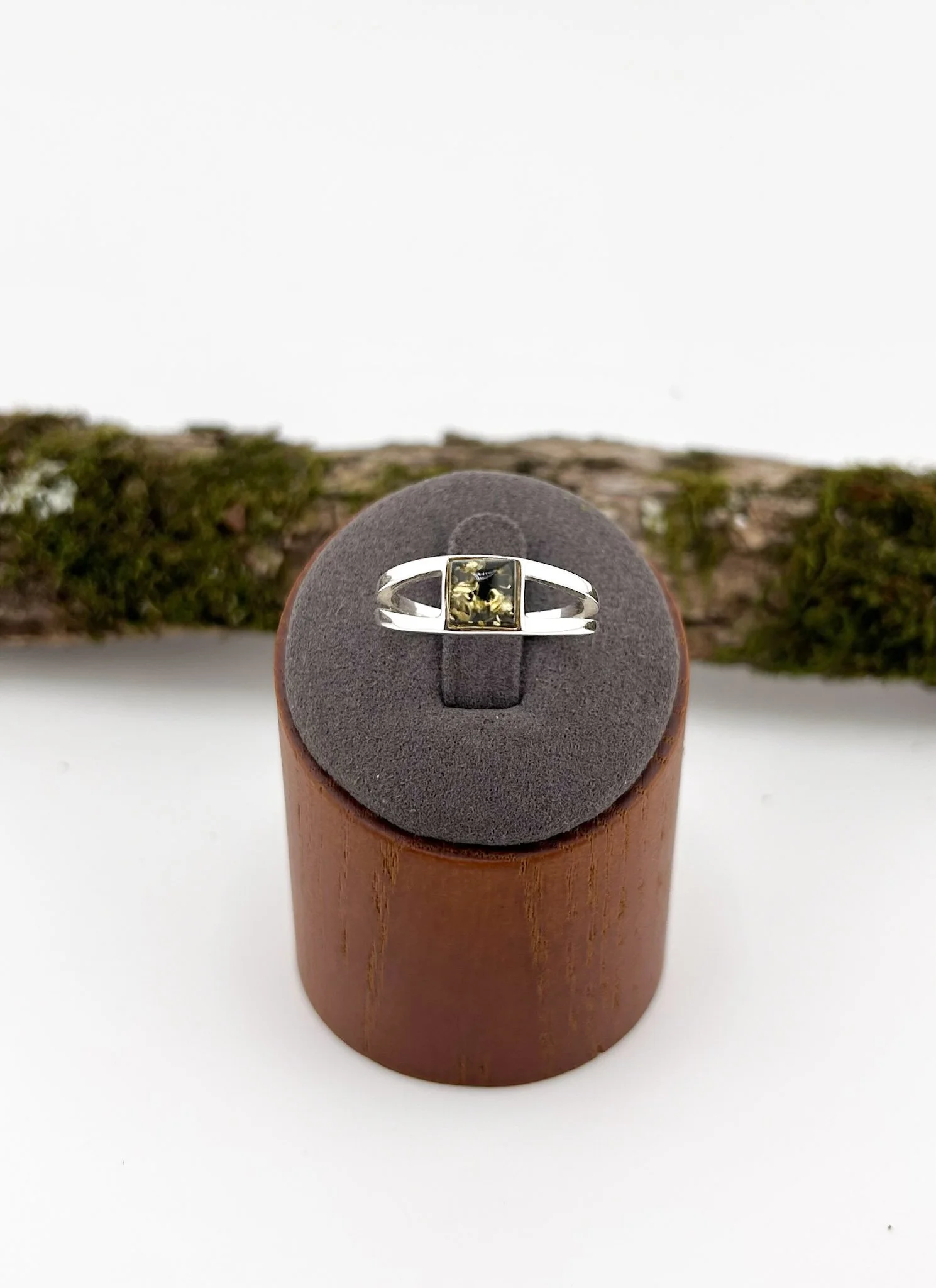 Green Baltic Amber Ring | Sterling Silver