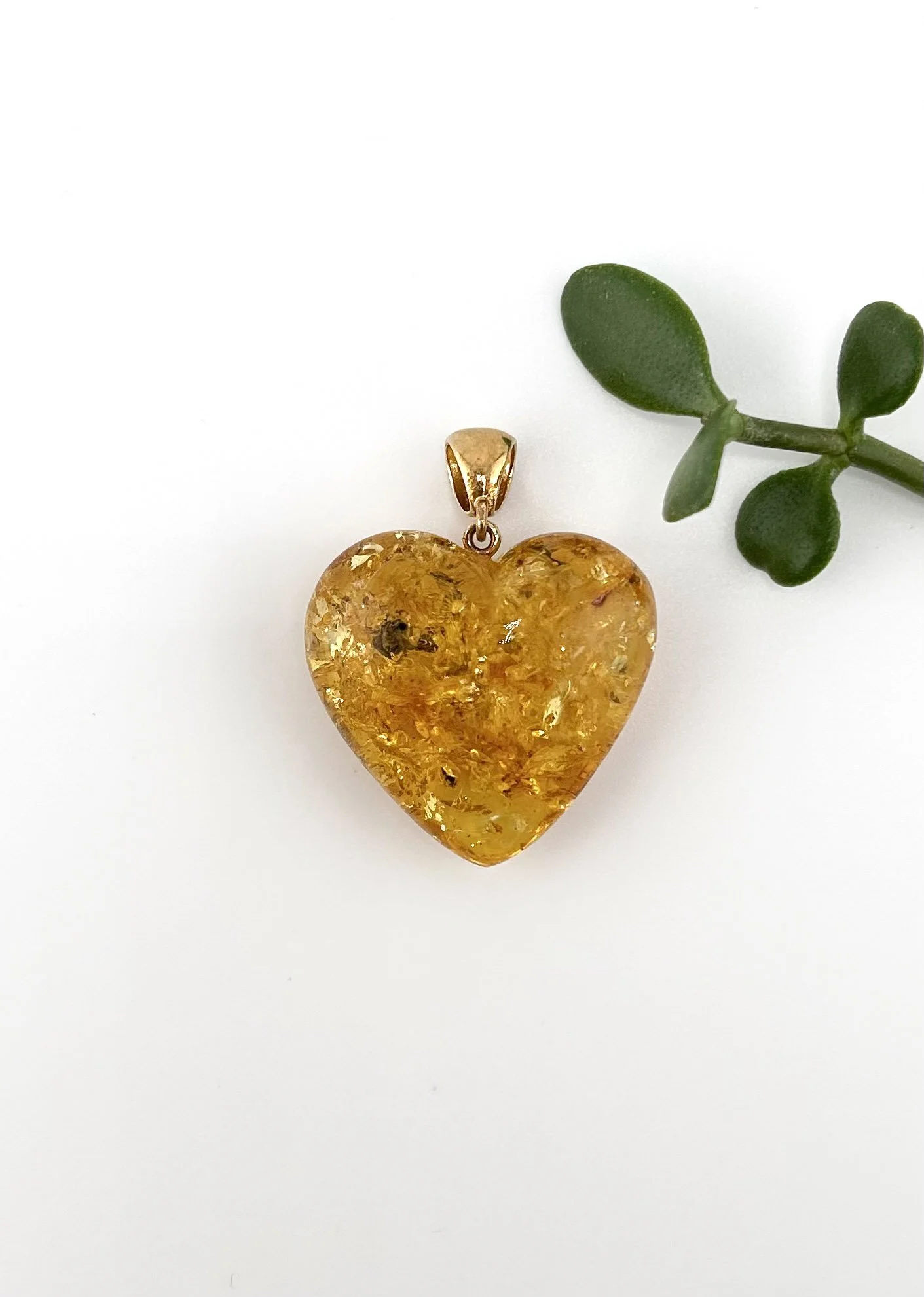 Golden Baltic Amber Heart Pendant