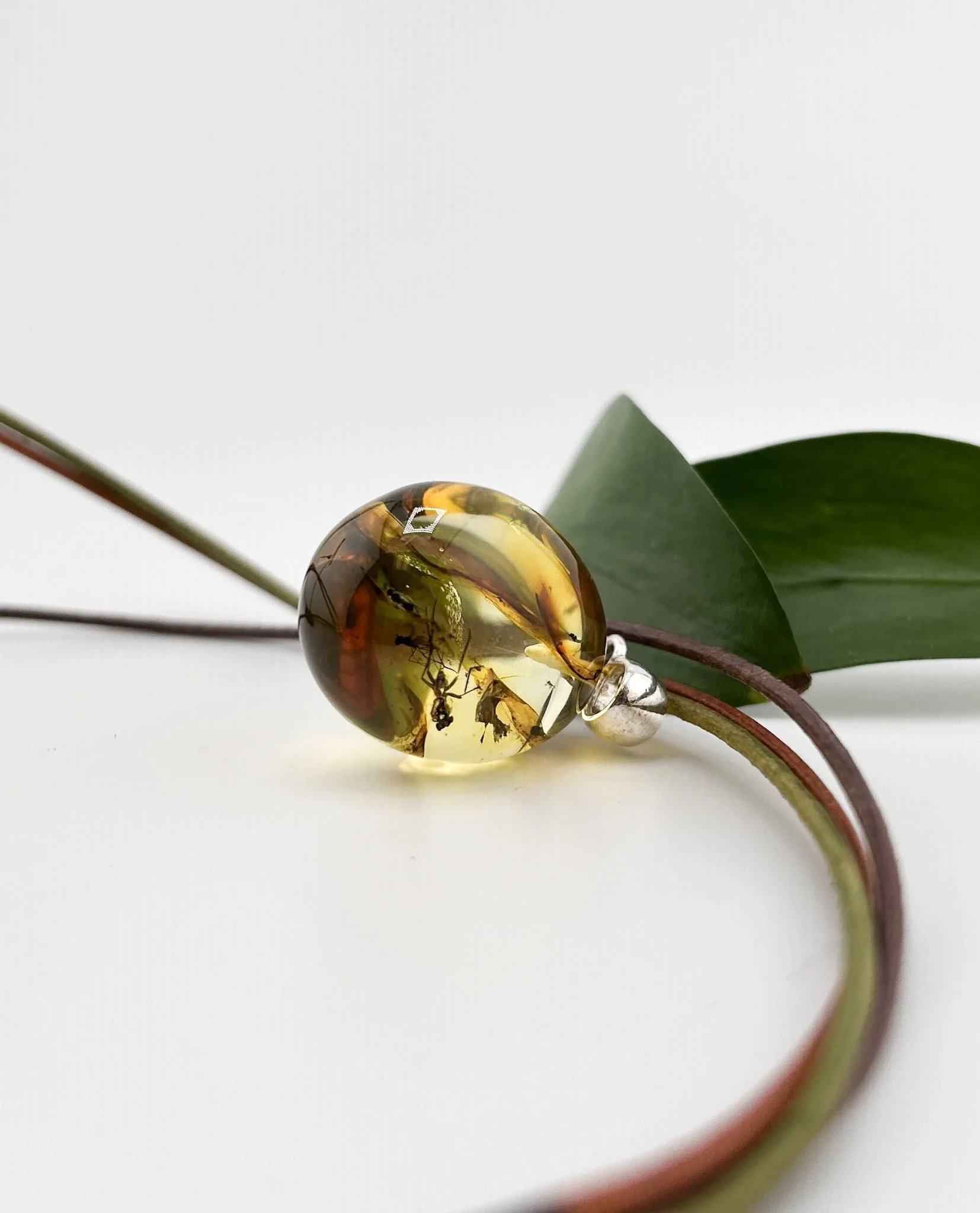 Round Natural Baltic Amber Pendant – Honey Amber with Organic Inclusions
