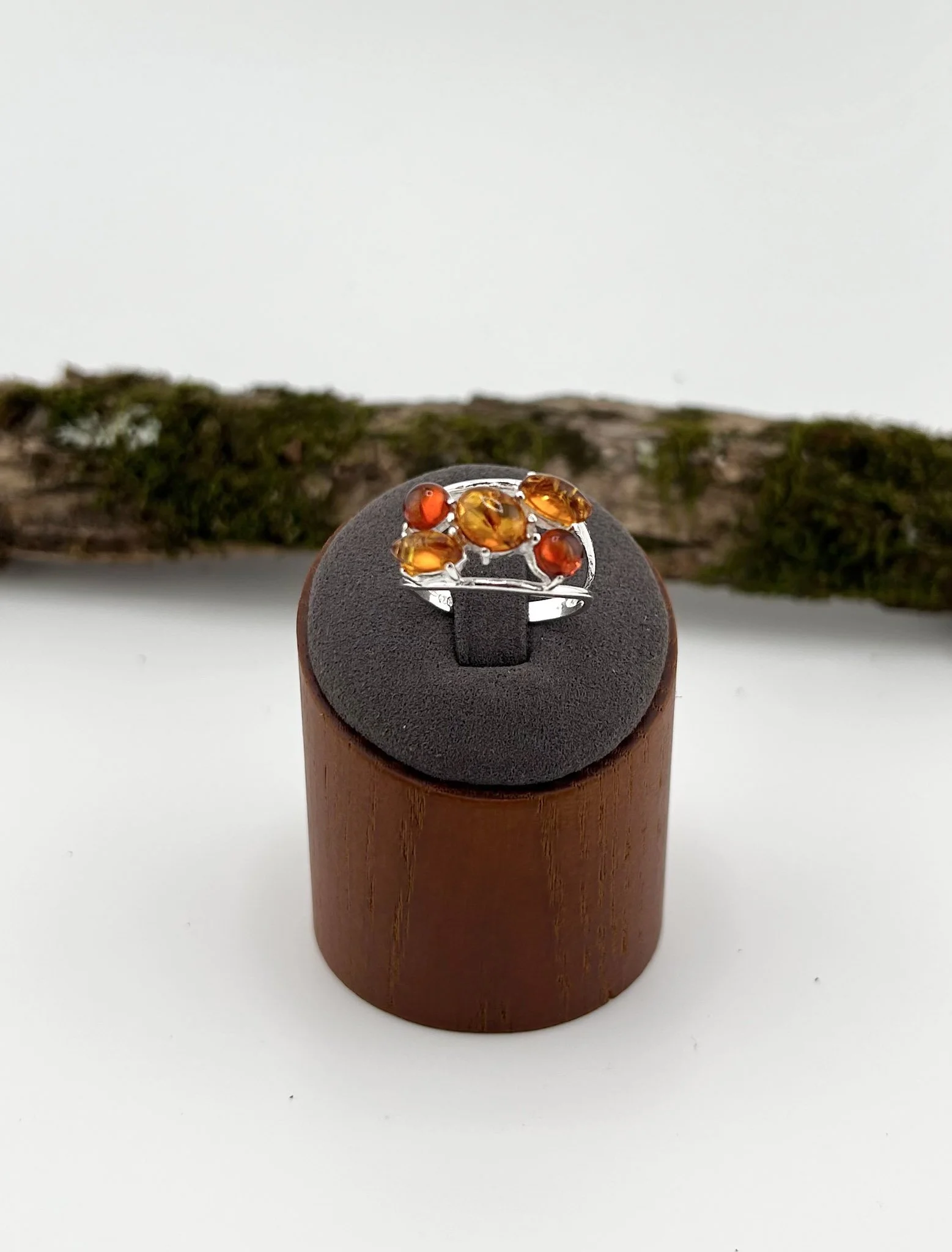 Cognac Mosaic Baltic Amber Ring | Sterling Silver