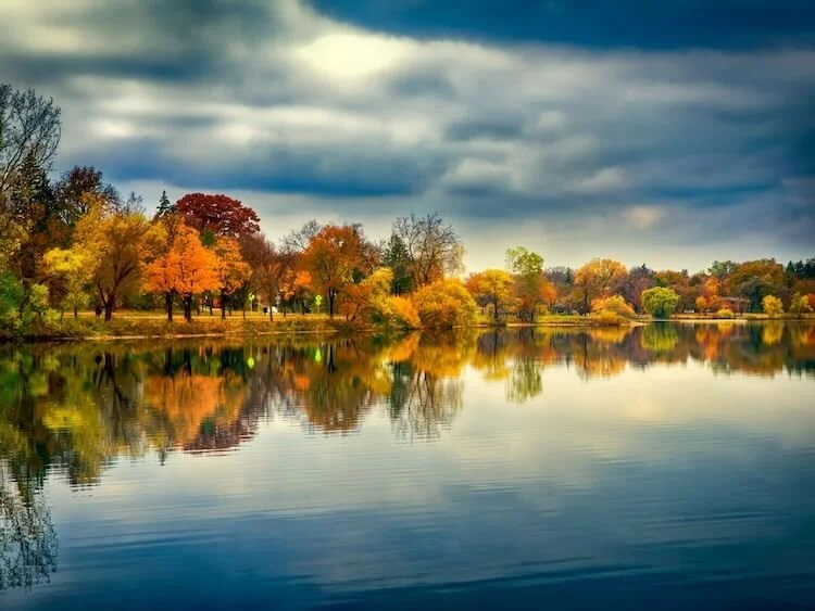 fall foliage reflected in a Minnesota lake