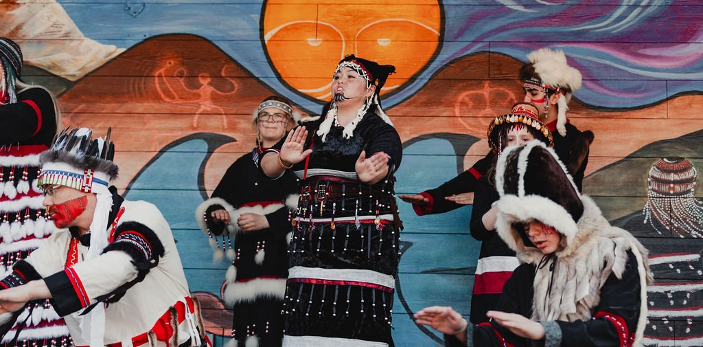 Kodiak Alutiiq Dancers at Crab Fest 2022 performance. Photo by Ellen Carty.