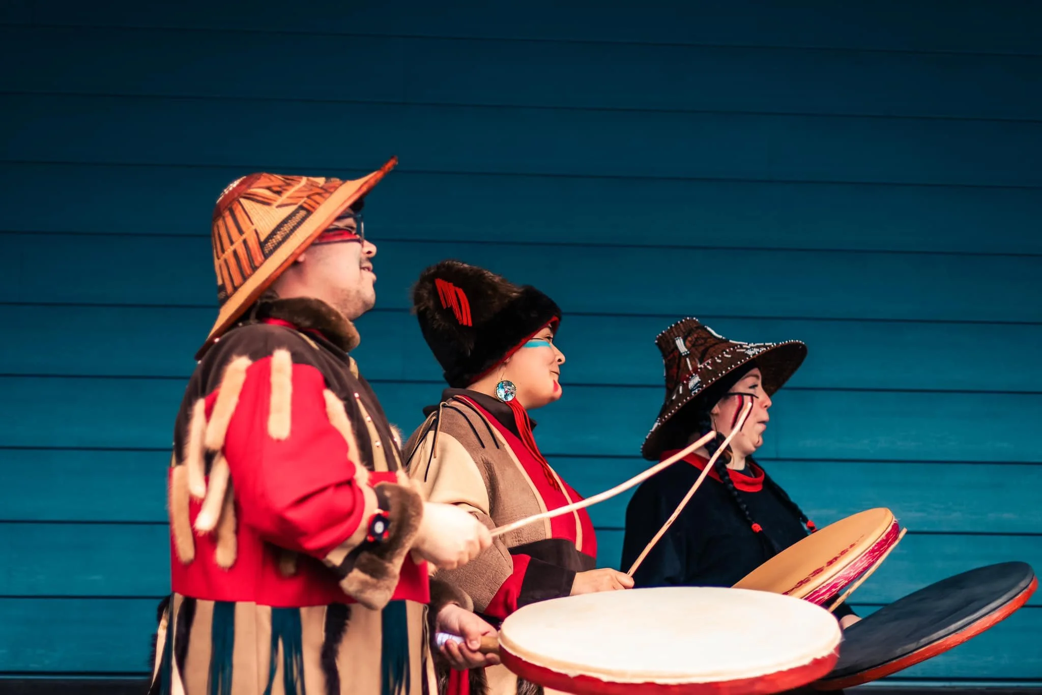 Kodiak Alutiiq Dancers at Sun'aq Tribe building during Crab Fest 2023 performance. Photo by Jonathan Samson. 