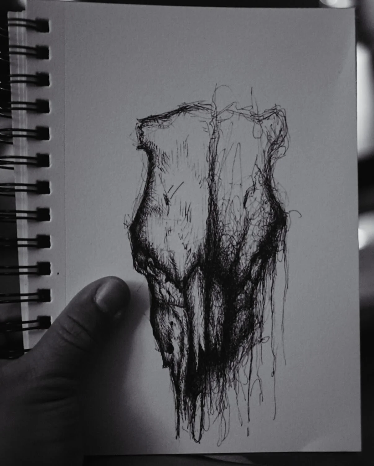 Skulls want to be drawn. Haven&rsquo;t sketched in a while, but that&rsquo;s irrelevant.
#expression #skull #sketch #sketchbook