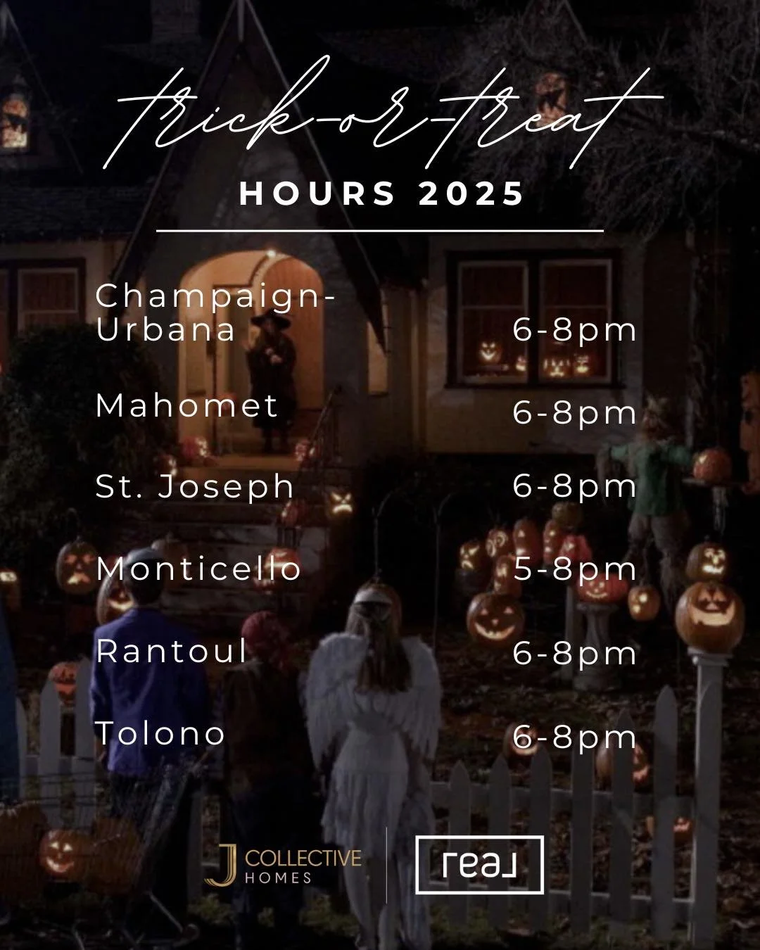 🎃✨ Halloween Plans = Handled!
We&rsquo;ve rounded up the official trick-or-treat hours for our local communities so you can focus on the fun (and the candy 🍬).

Save this post, share it with your neighbors &amp; friends, and tag your spooky crew 👻