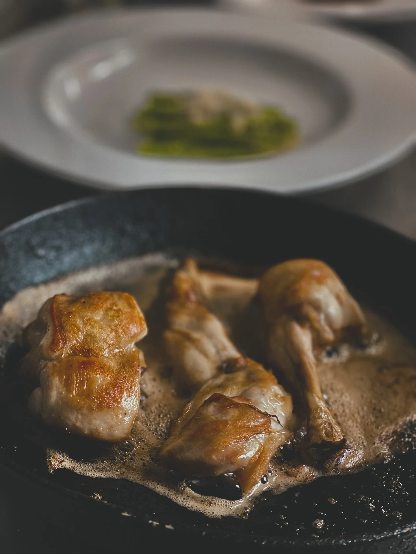A few dishes from this week’s menu…
Rabbit, Mustard Sauce & Lovage
Old Spot Pork Chop, Garden Fig & sauce Charcutière
Summer Porcini & Wet Polenta 
Cod, Maple Farm Agretti & sauce Vadouvan
