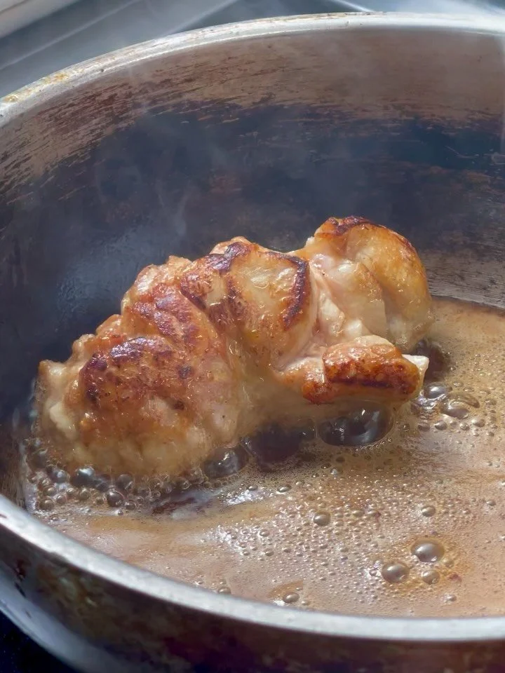 From time to time, veal sweetbreads find their way back onto our weekly menu. They seem to belong especially to these days when summer is giving way to autumn.
This week we are serving them with a woodland sauce of ceps, and the tang of choucroute &