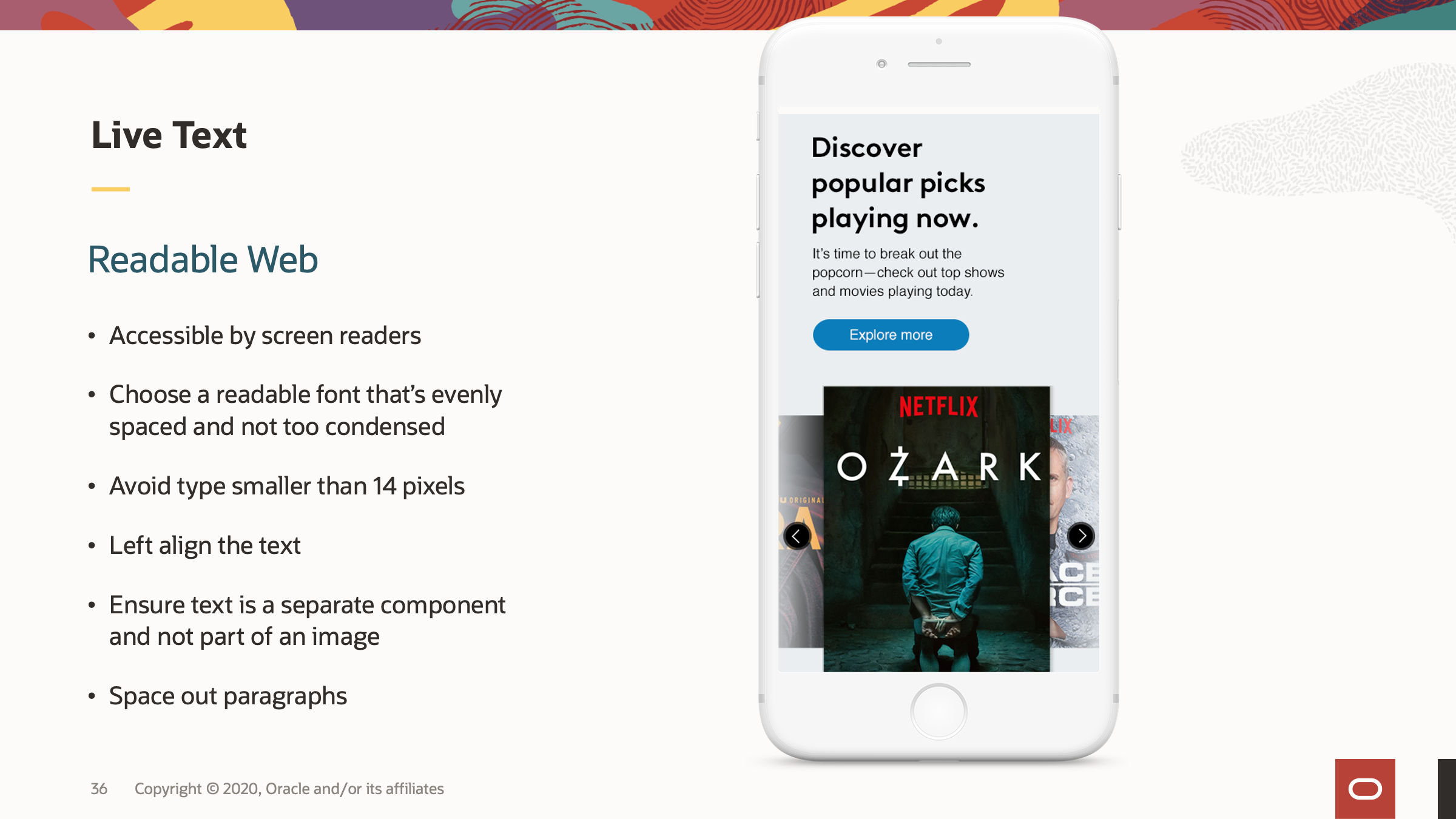 Live text is accessible by screen readers