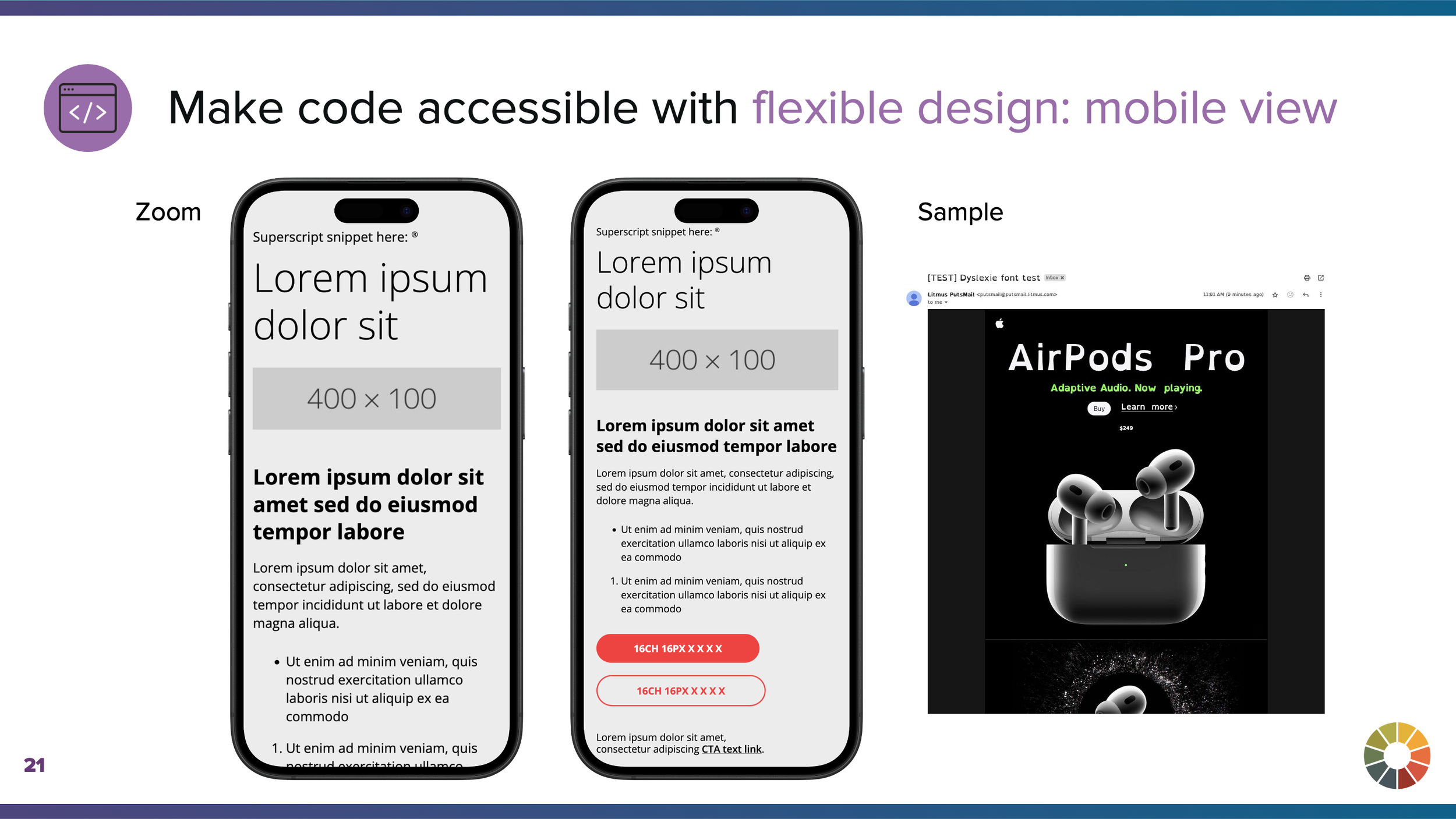 Make code accessible with flexible design: mobile view